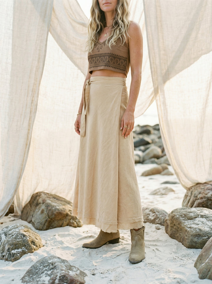 Kaveri Raw Cotton Maxi Wrap Skirt – Bohemian Sand Beach Cover Up