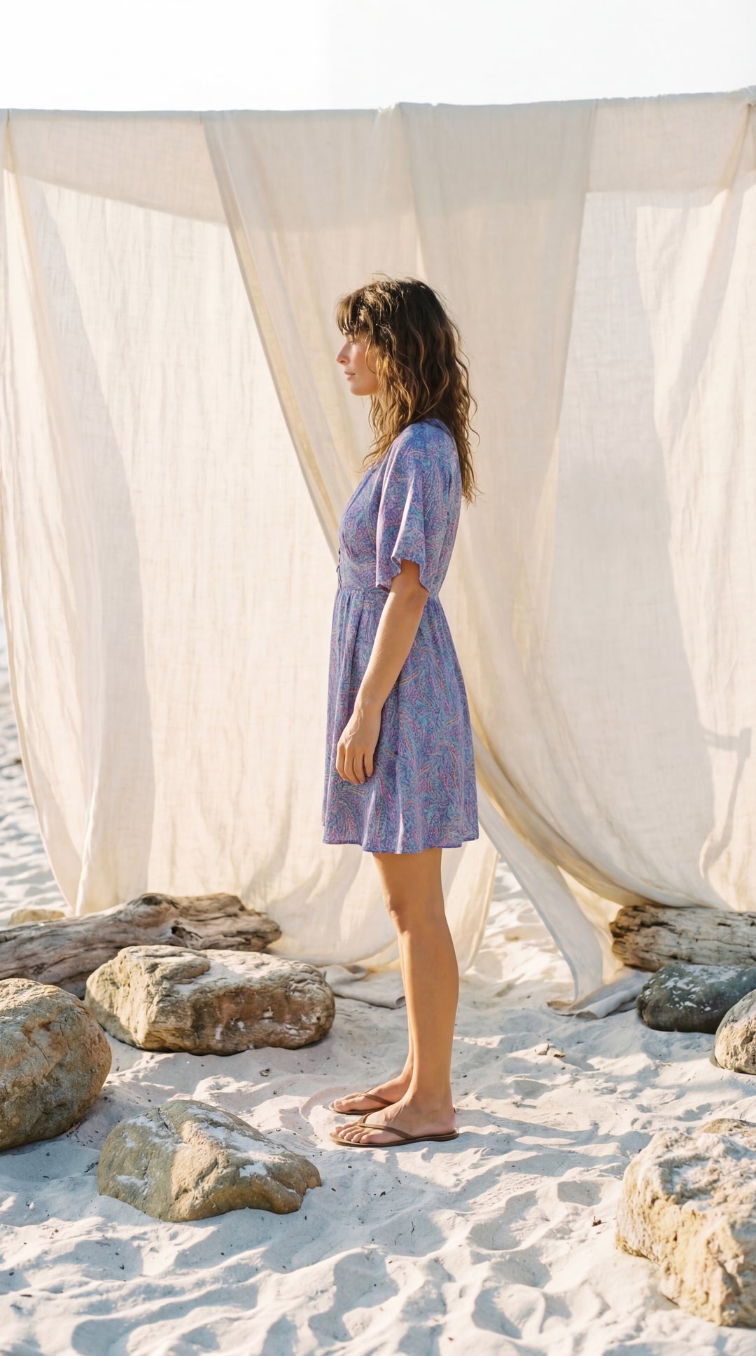 The "Aria" Silk Mini – Periwinkle Paisley with Flutter Sleeves