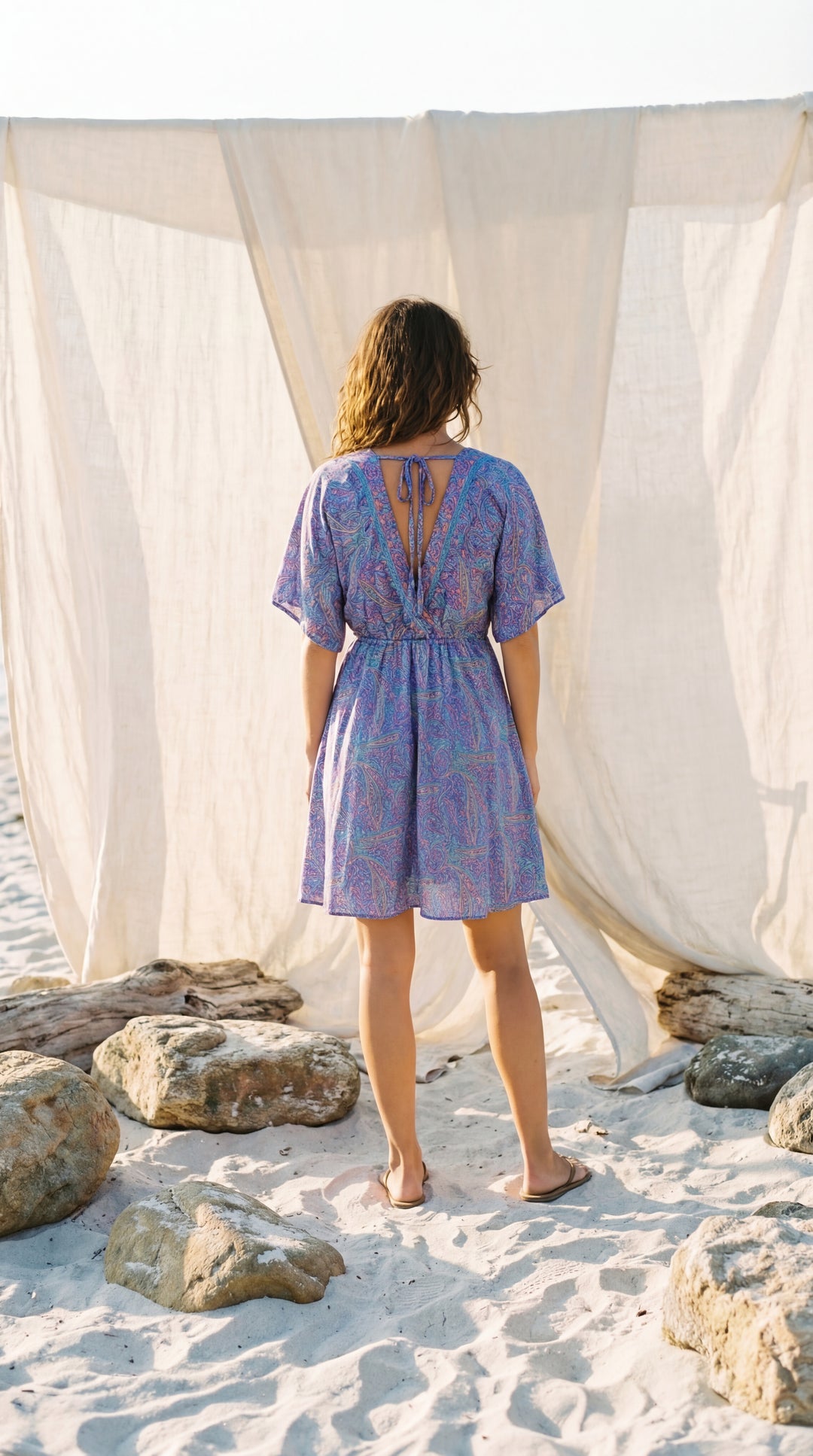 The "Aria" Silk Mini – Periwinkle Paisley with Flutter Sleeves
