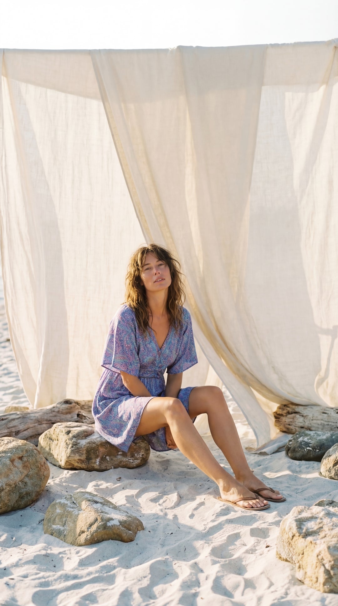 The "Aria" Silk Mini – Periwinkle Paisley with Flutter Sleeves