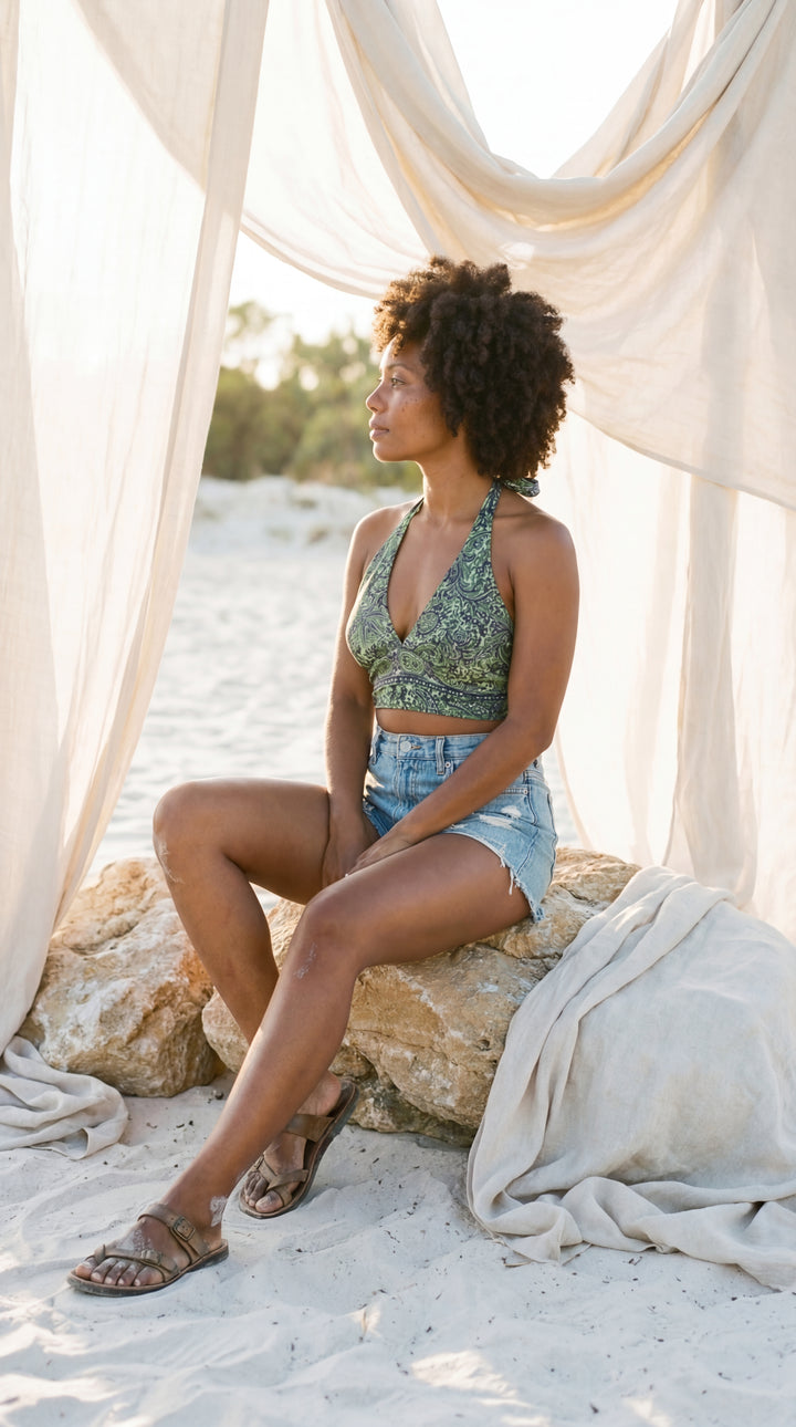 The "Zaya" Reversible Silk Halter – Reclaimed Artisan Bra Top
