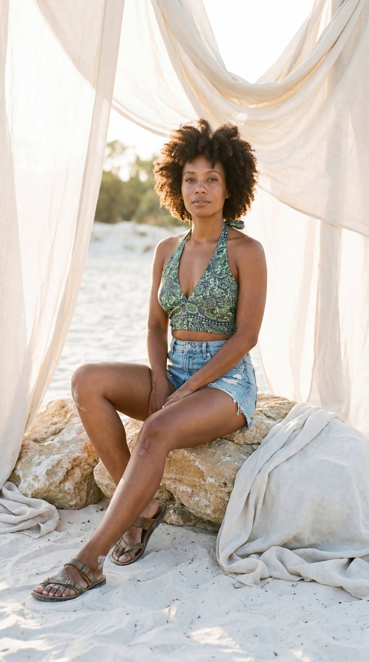 The "Zaya" Reversible Silk Halter – Reclaimed Artisan Bra Top