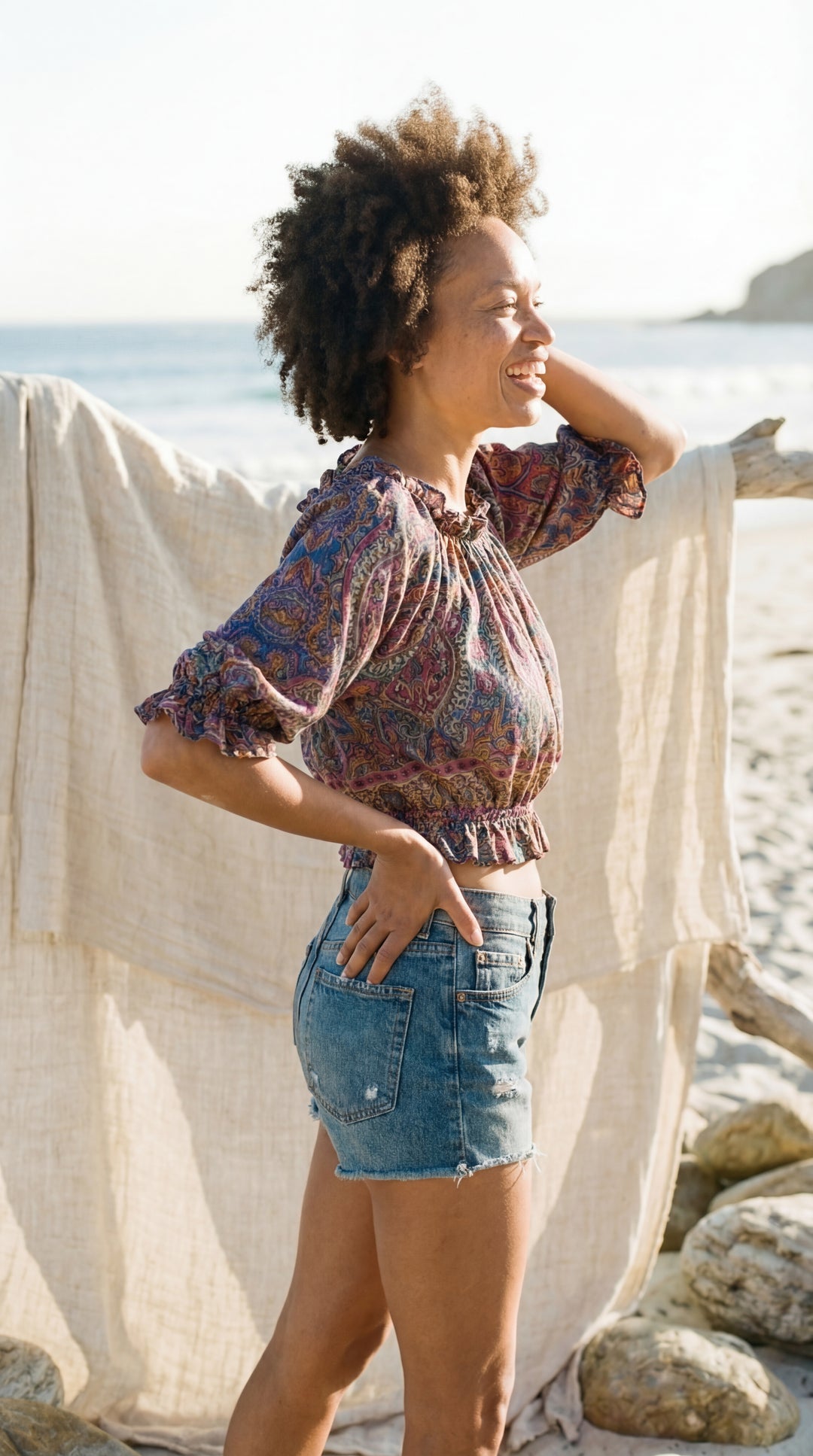 The "Indie" Silk Smocked Crop Top – Available in Sunset Orange, Azure Blue & Royal Purple