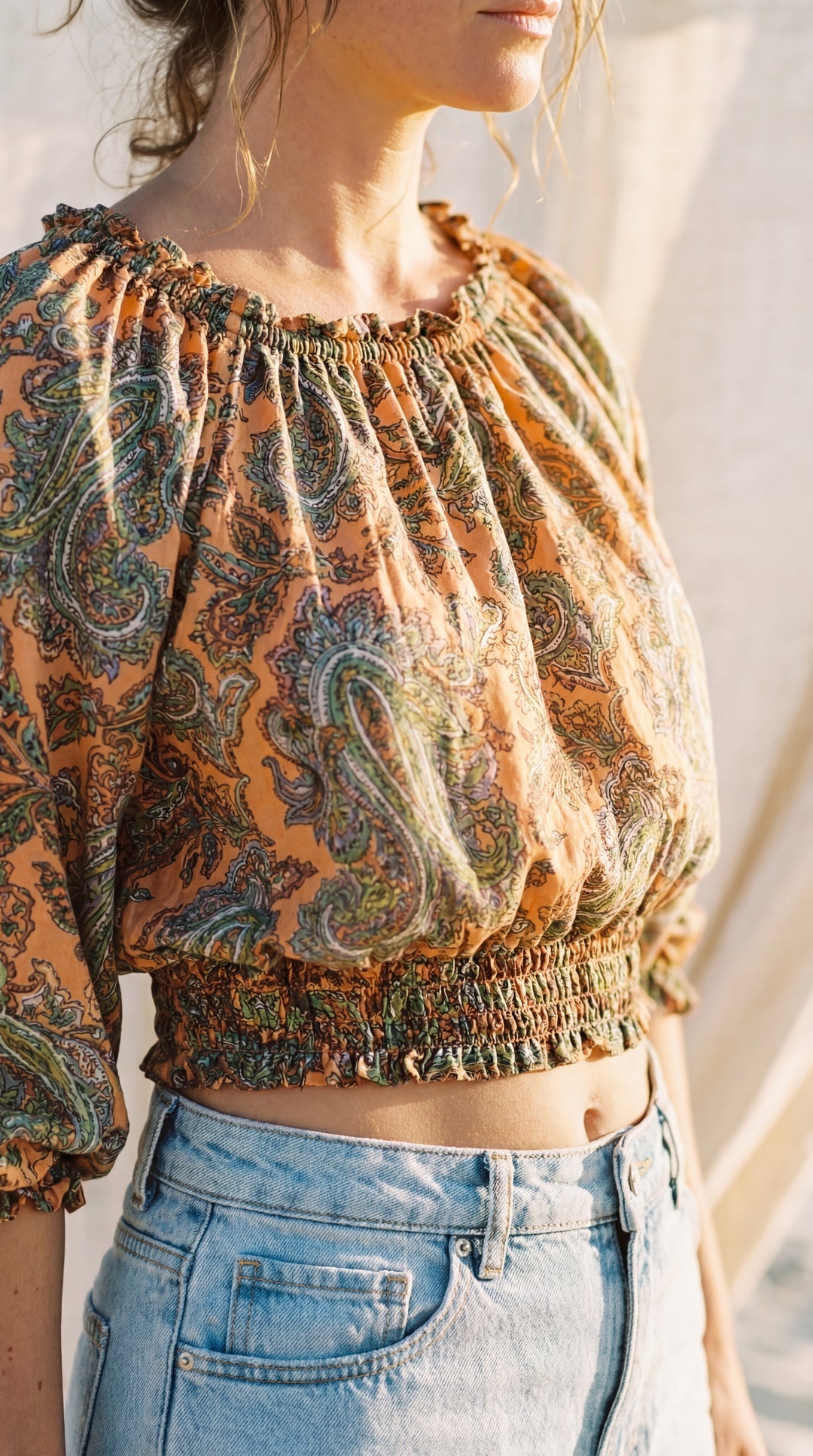 The "Indie" Silk Smocked Crop Top – Available in Sunset Orange, Azure Blue & Royal Purple