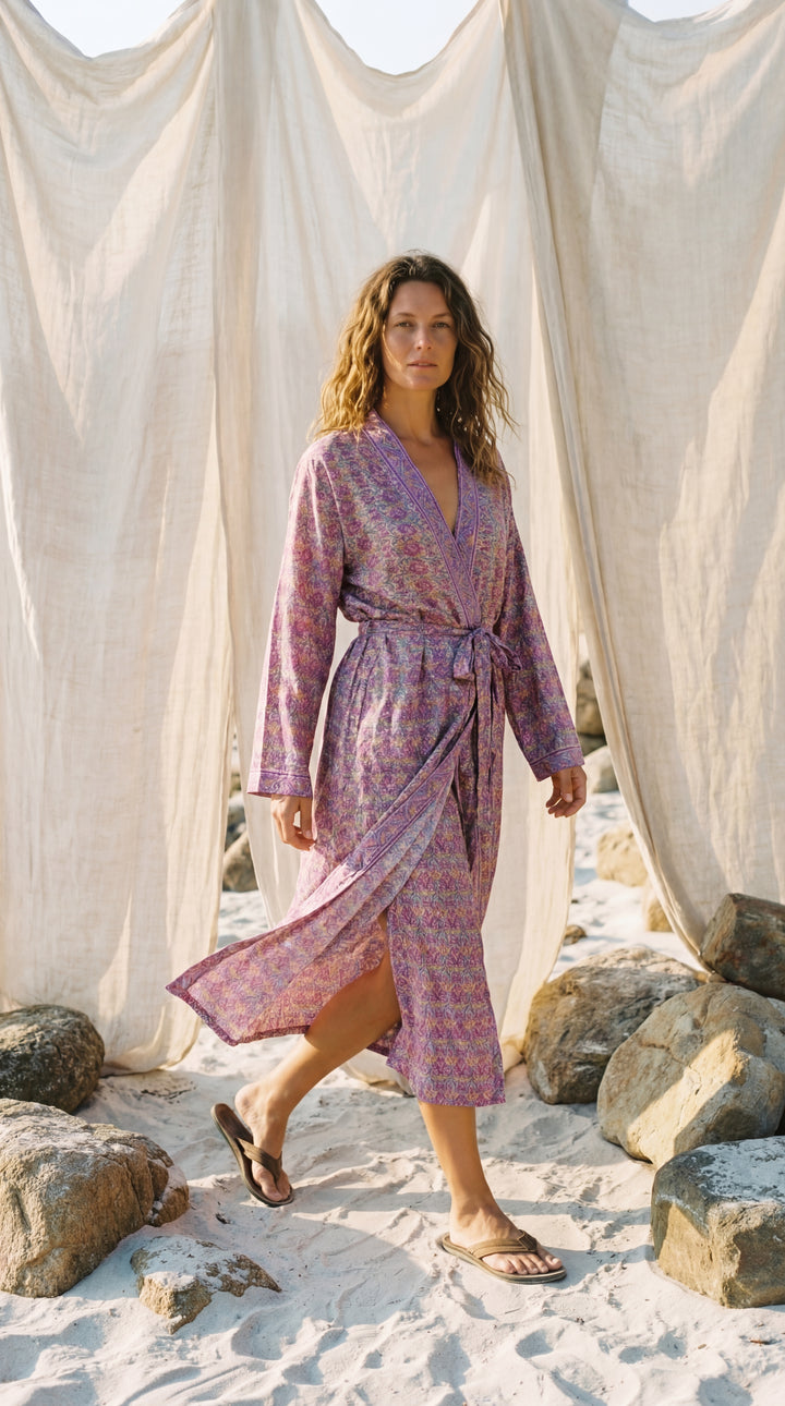 The "Luxe Oasis" Silk Kimono – Available in Midnight Black, Royal Purple & Peony Pink