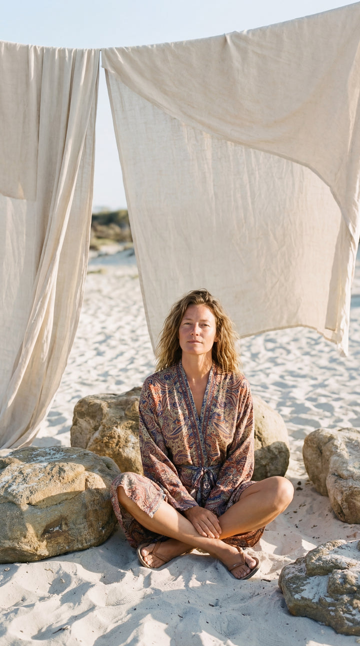 The "Luxe Oasis" Silk Kimono – Available in Midnight Black, Royal Purple & Peony Pink