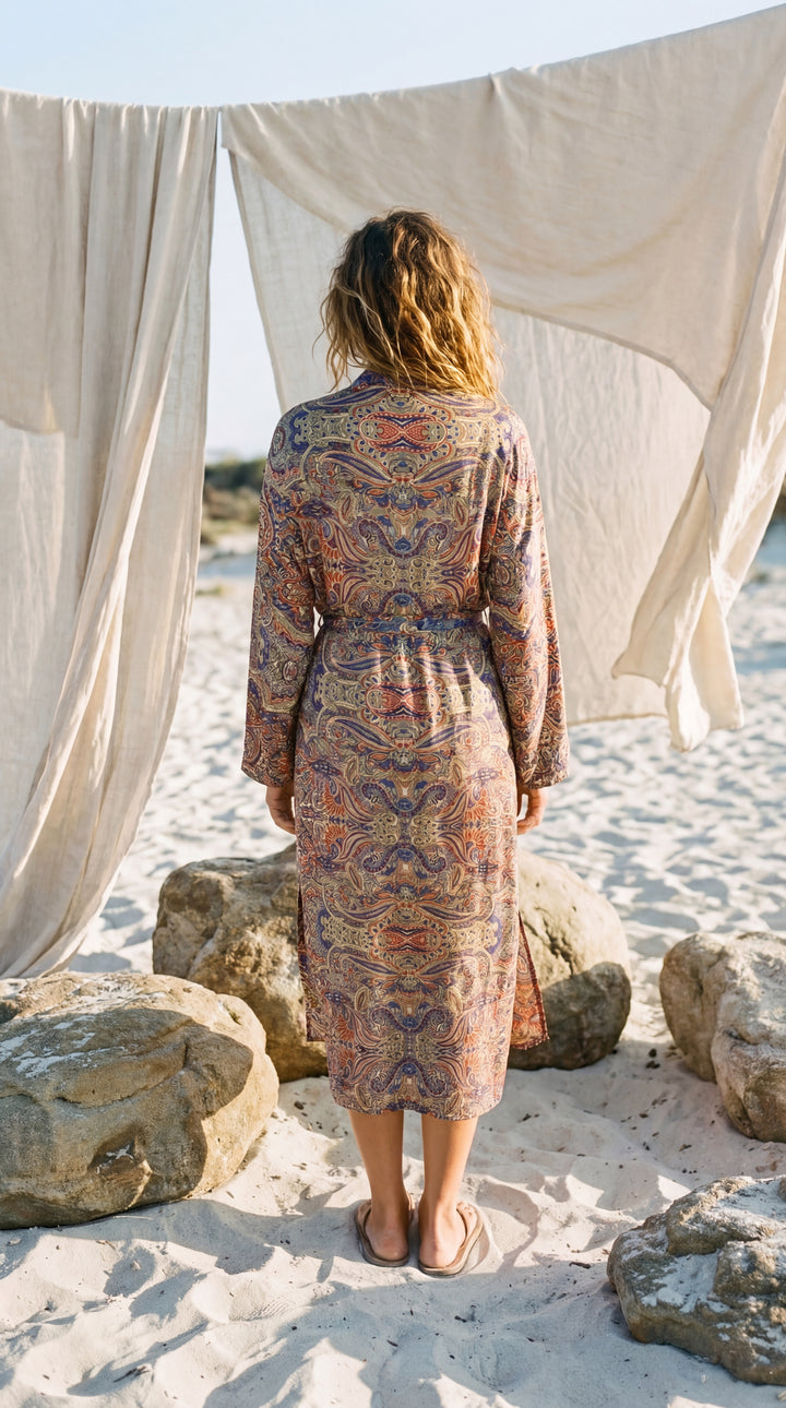 The "Luxe Oasis" Silk Kimono – Available in Midnight Black, Royal Purple & Peony Pink