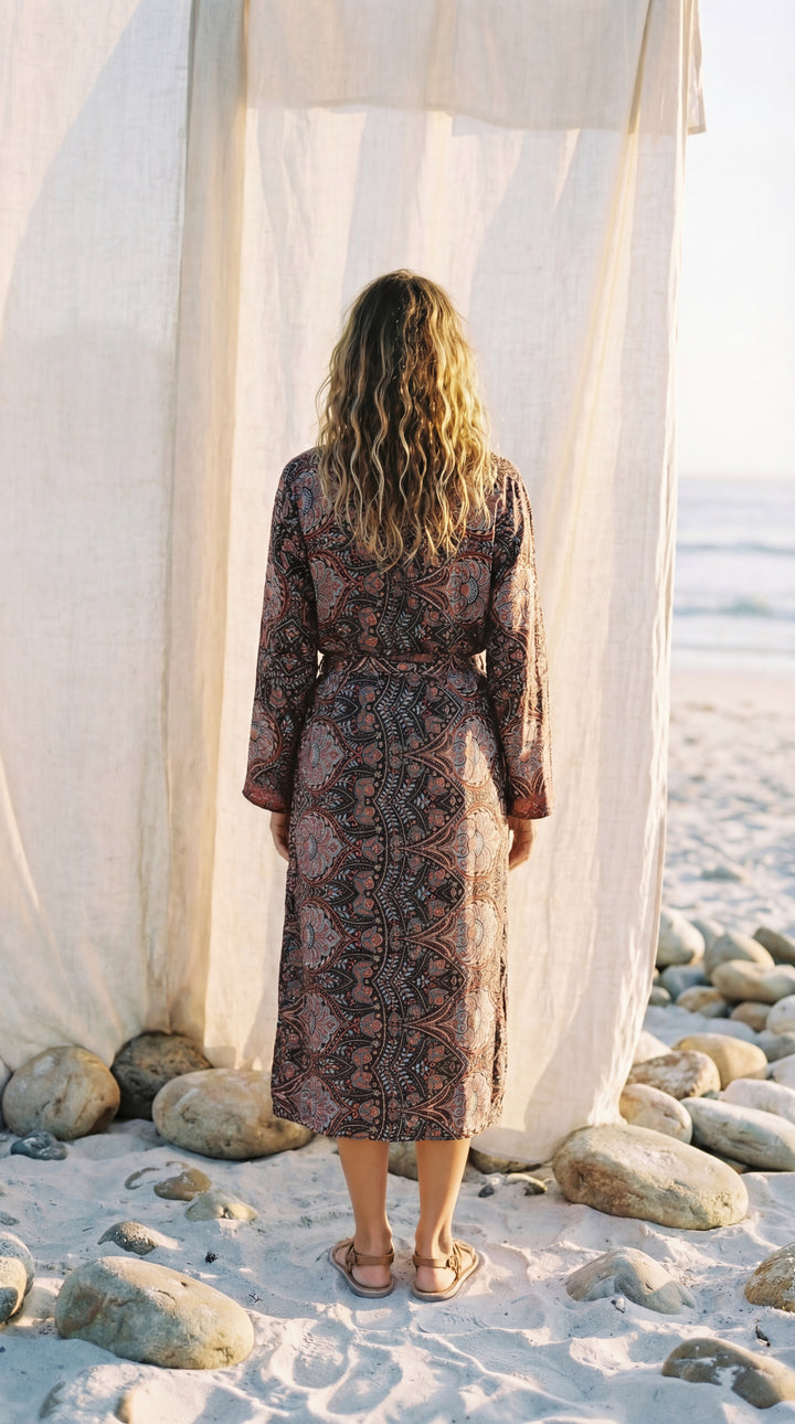 The "Luxe Oasis" Silk Kimono – Available in Midnight Black, Royal Purple & Peony Pink