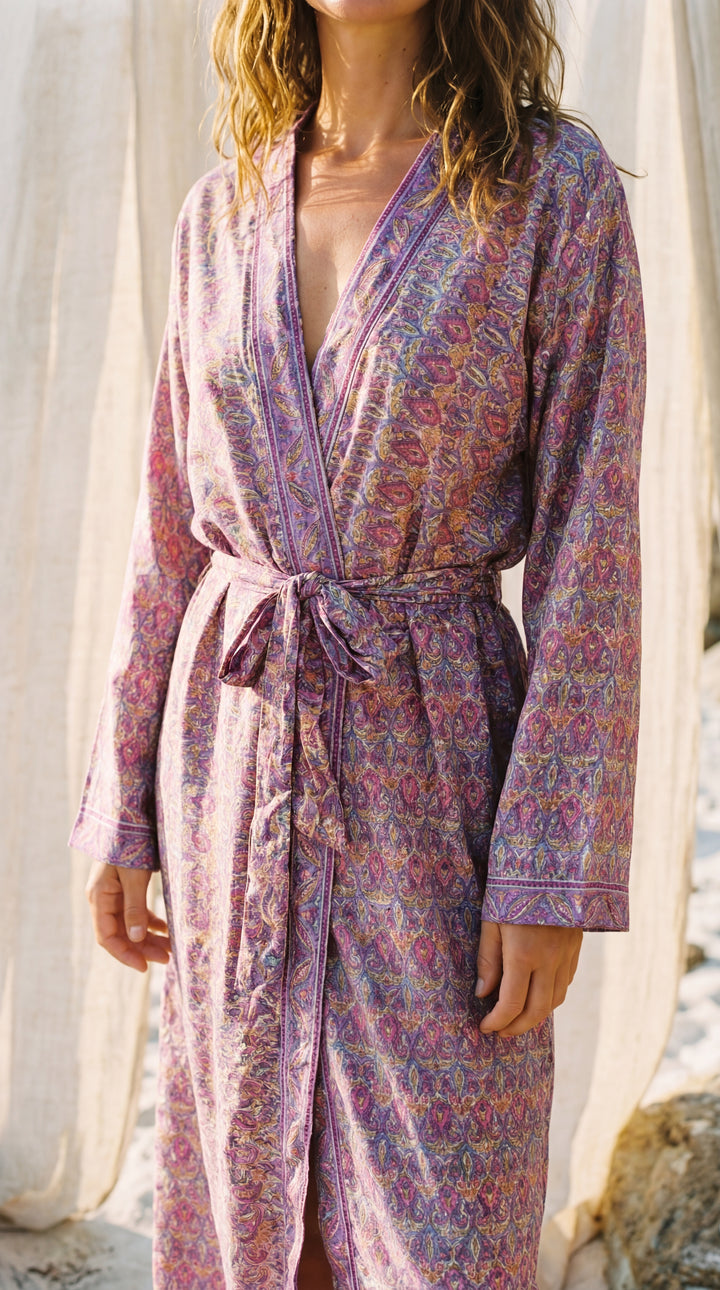 The "Luxe Oasis" Silk Kimono – Available in Midnight Black, Royal Purple & Peony Pink