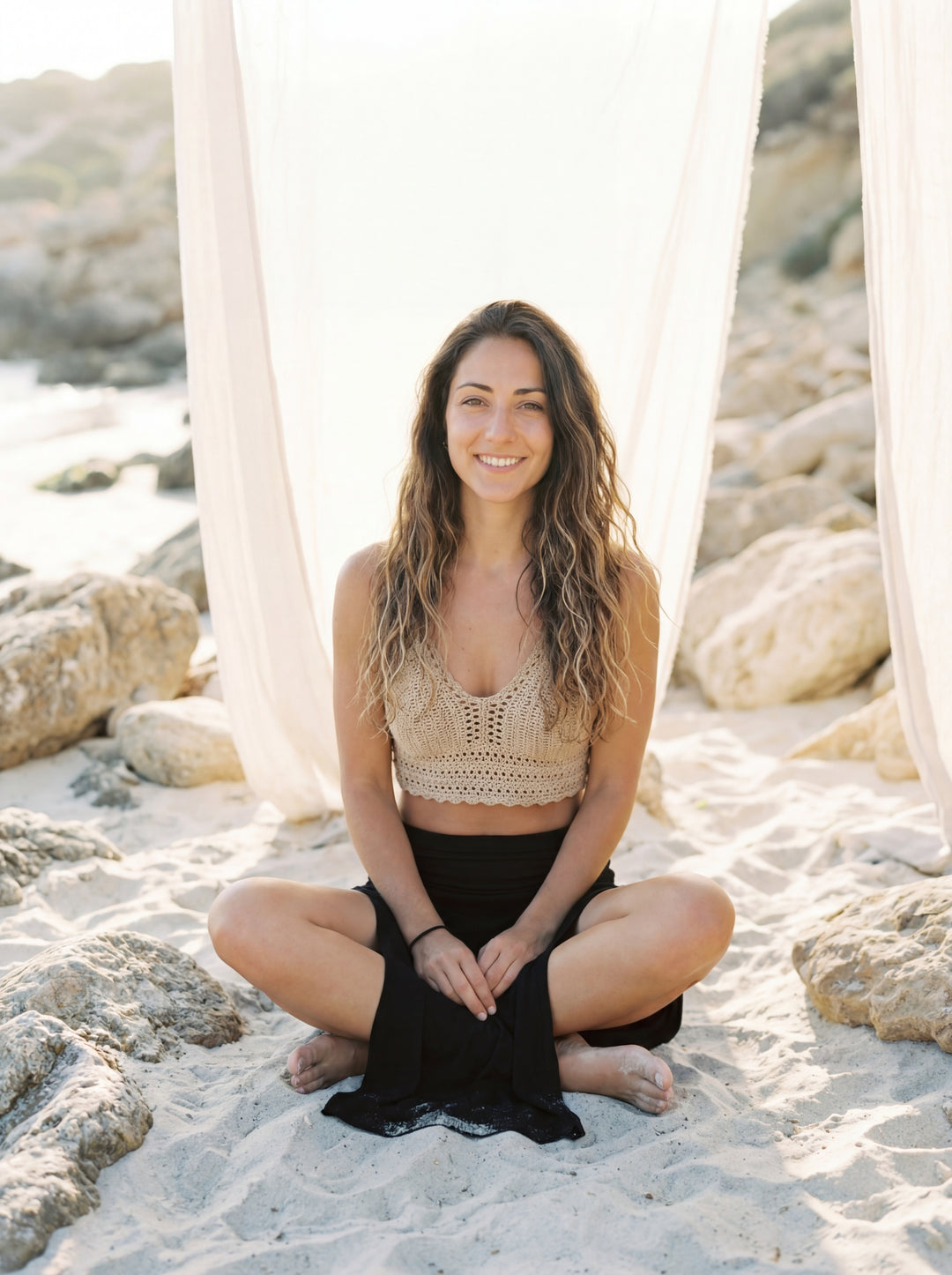 Double Slit Maxi Skirt – Bohemian Cotton Beach Wear, Black or White