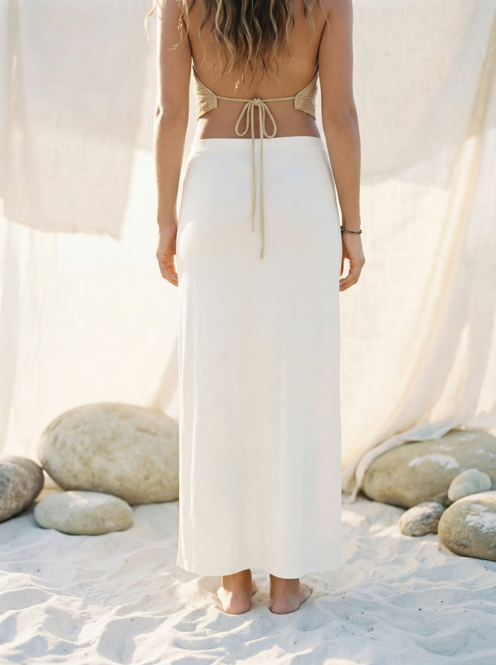 Double Slit Maxi Skirt – Bohemian Cotton Beach Wear, Black or White