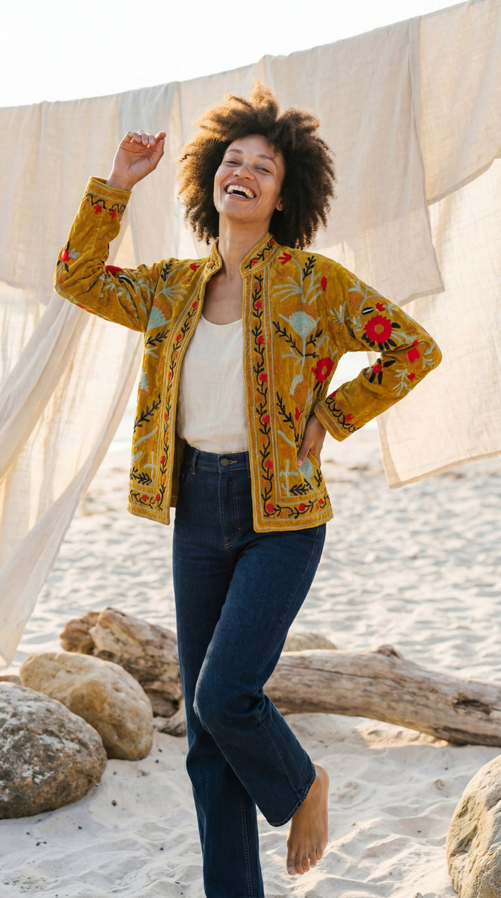 The "Suzani" Masterpiece Jacket – Heritage Blue & Bronze Embroidery