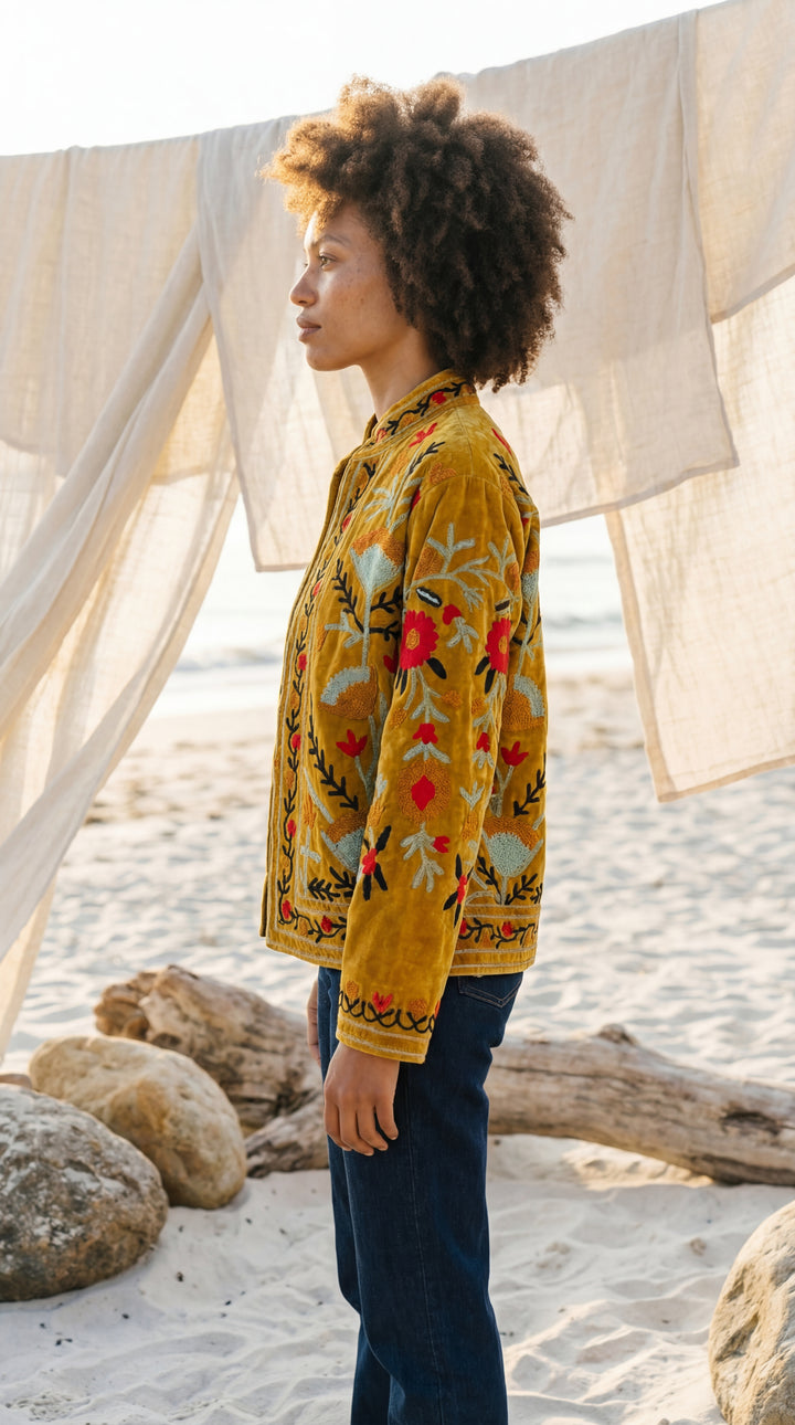 The "Suzani" Masterpiece Jacket – Heritage Blue & Bronze Embroidery