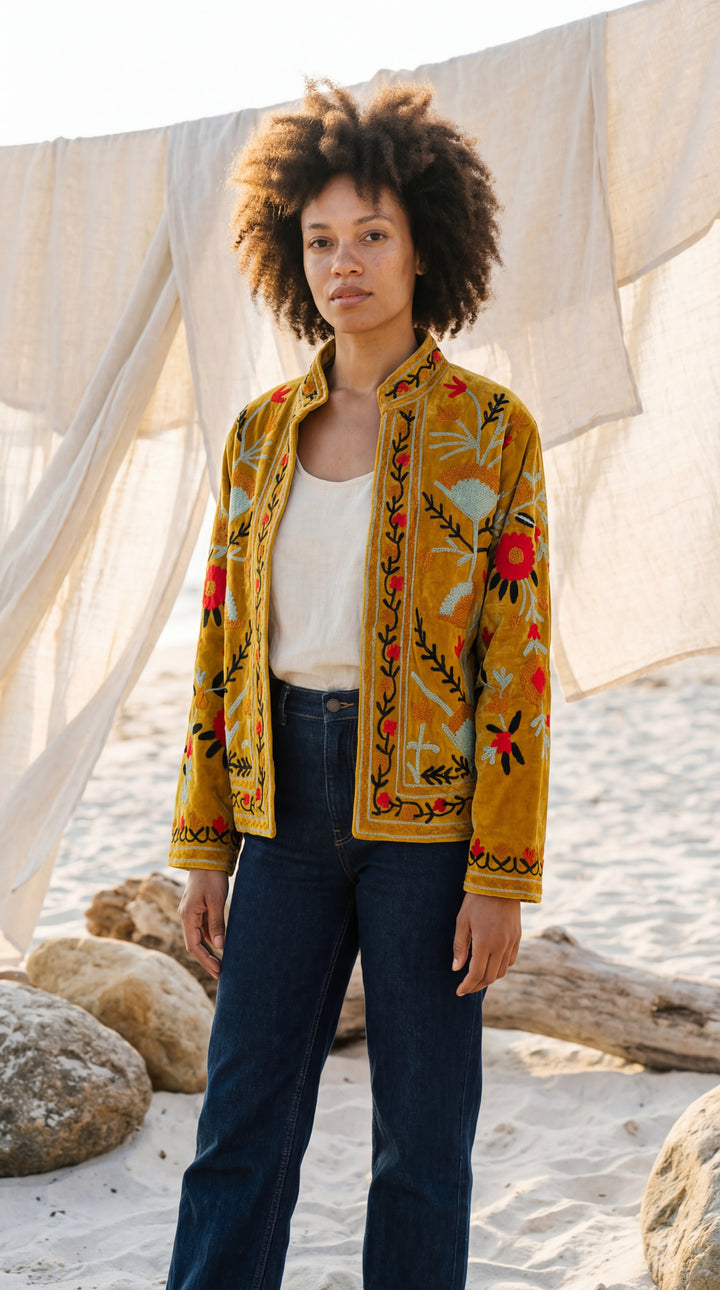 The "Suzani" Masterpiece Jacket – Heritage Blue & Bronze Embroidery
