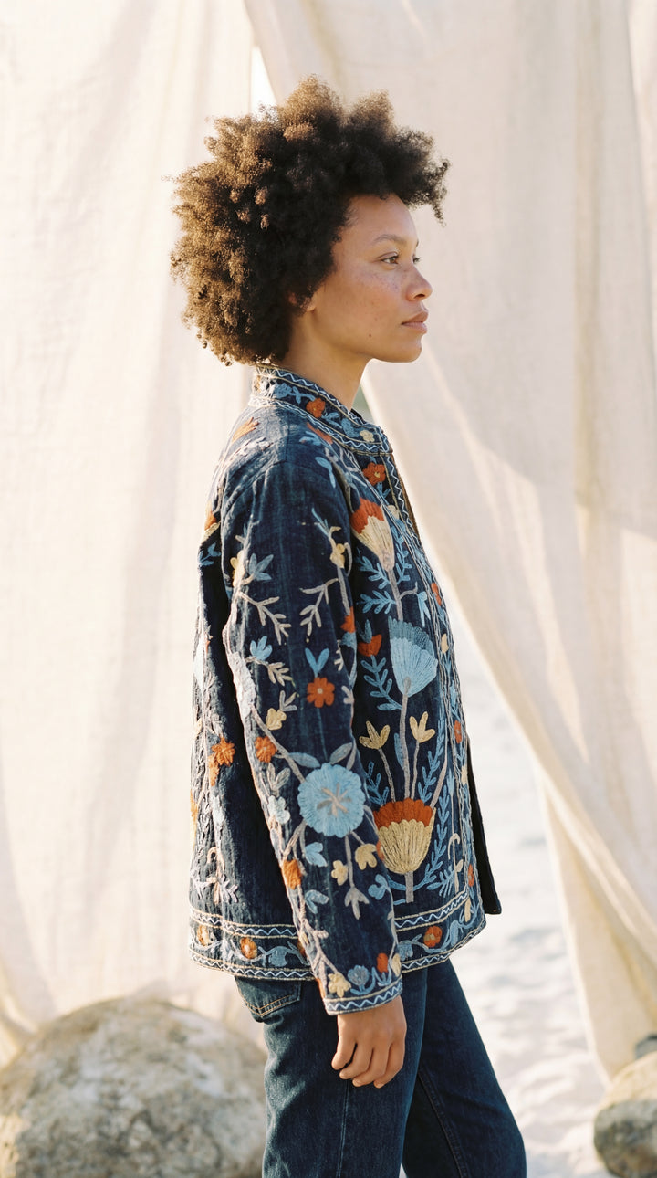 The "Suzani" Masterpiece Jacket – Heritage Blue & Bronze Embroidery