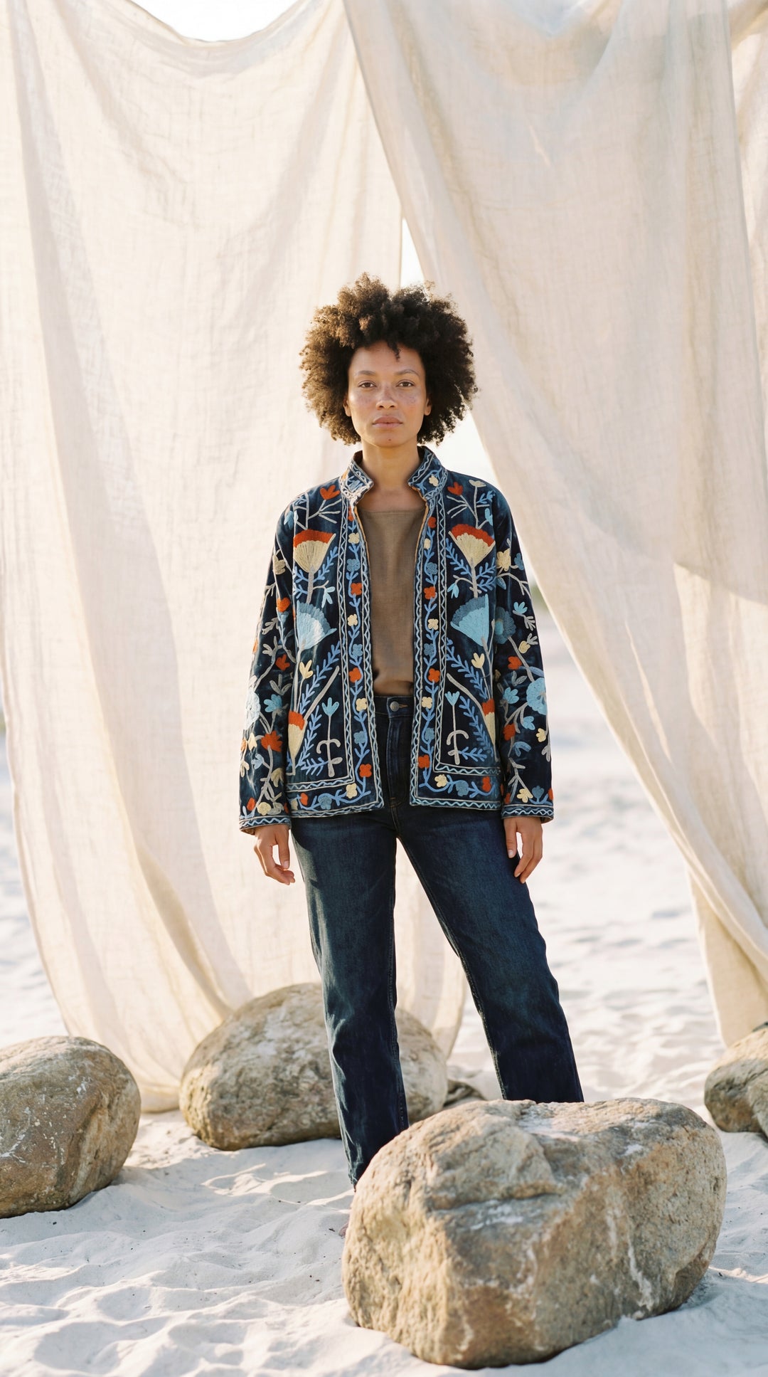 The "Suzani" Masterpiece Jacket – Heritage Blue & Bronze Embroidery