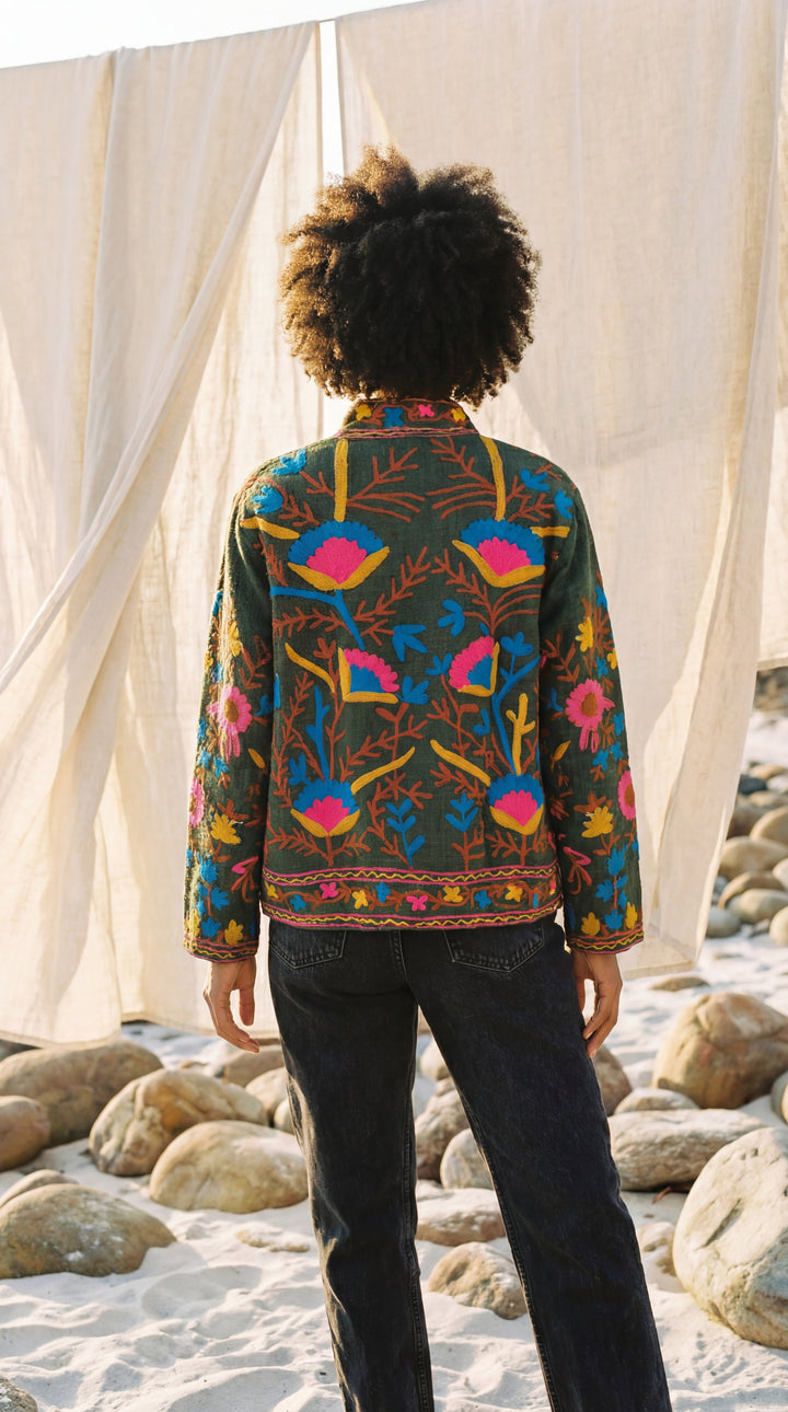 The "Suzani" Masterpiece Jacket – Heritage Blue & Bronze Embroidery