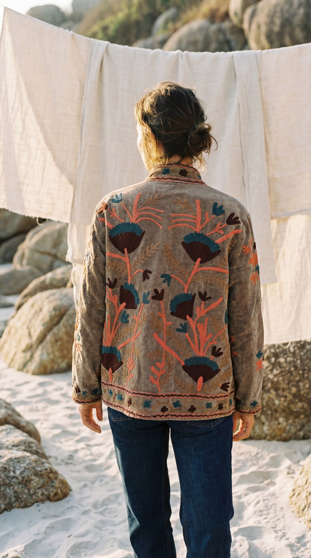 The "Suzani" Masterpiece Jacket – Heritage Blue & Bronze Embroidery