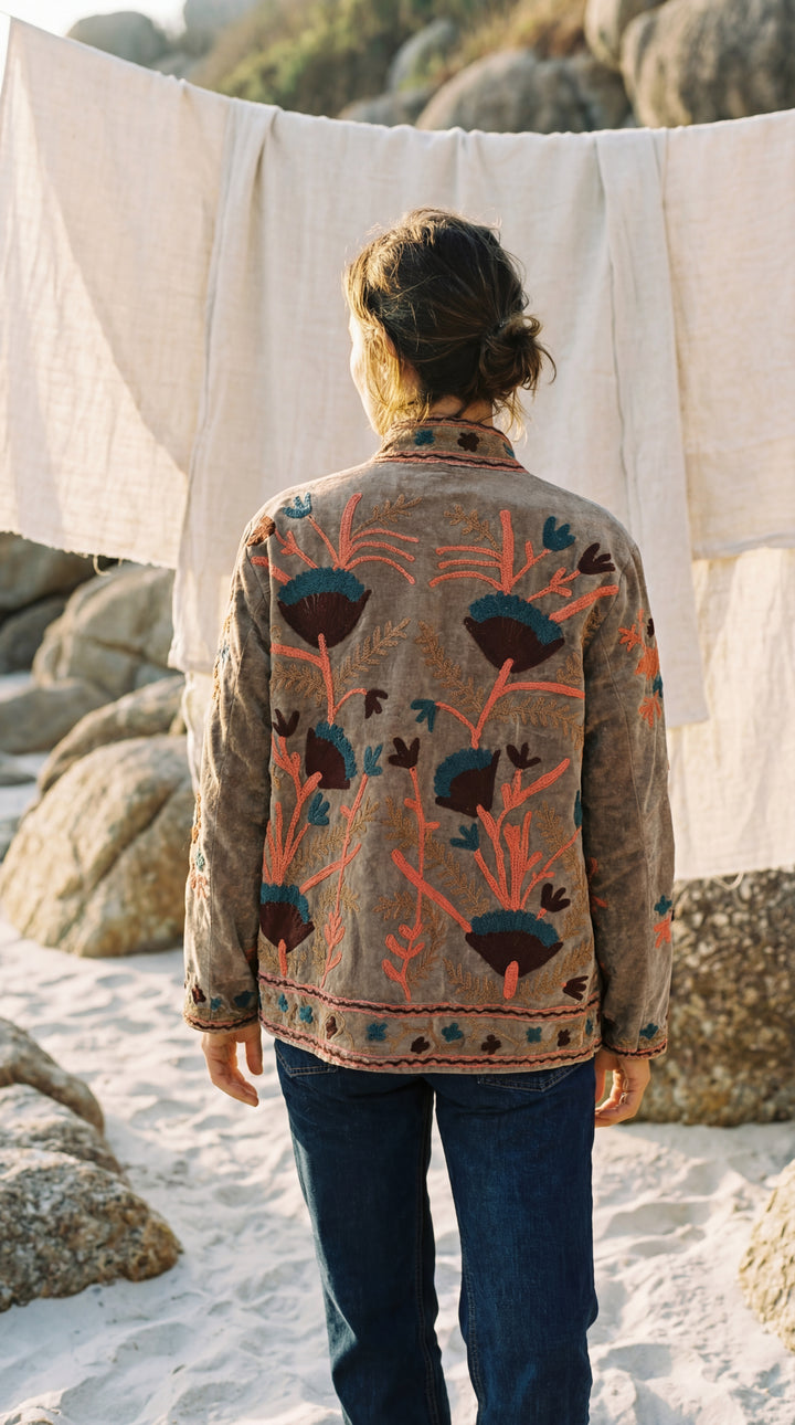 The "Suzani" Masterpiece Jacket – Heritage Blue & Bronze Embroidery