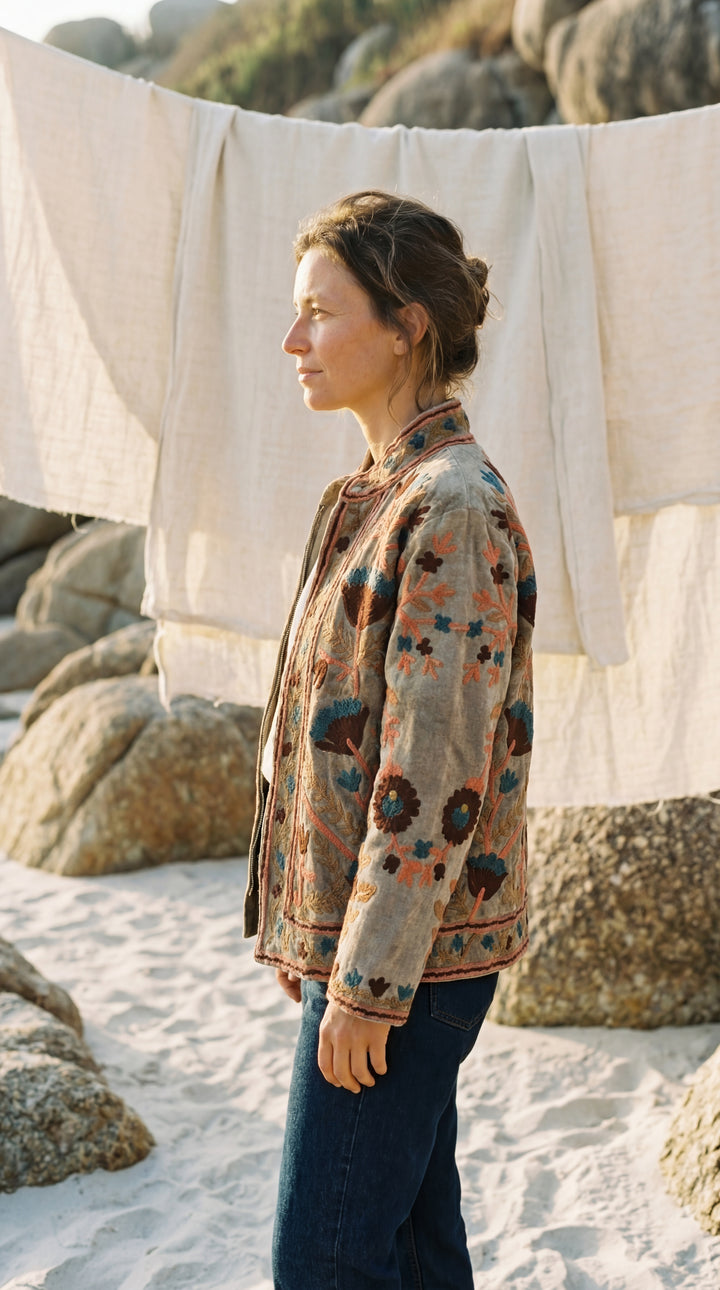 The "Suzani" Masterpiece Jacket – Heritage Blue & Bronze Embroidery