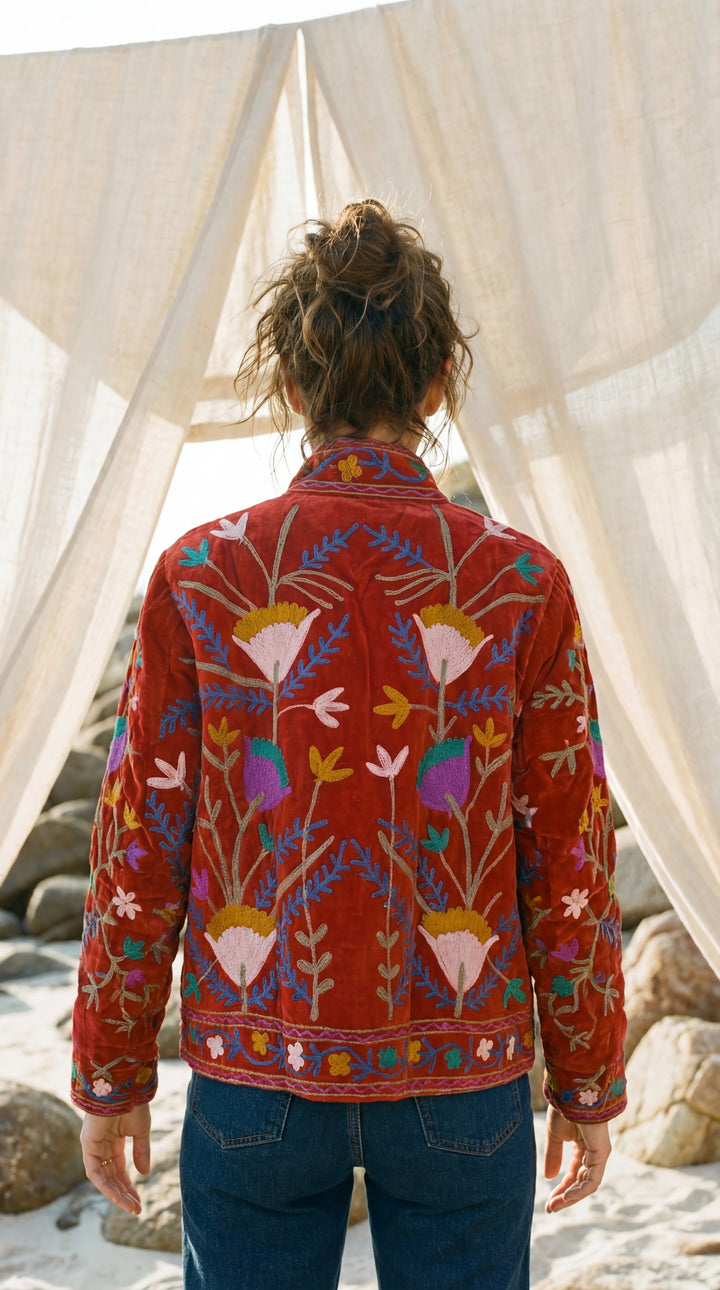 The "Suzani" Masterpiece Jacket – Heritage Blue & Bronze Embroidery