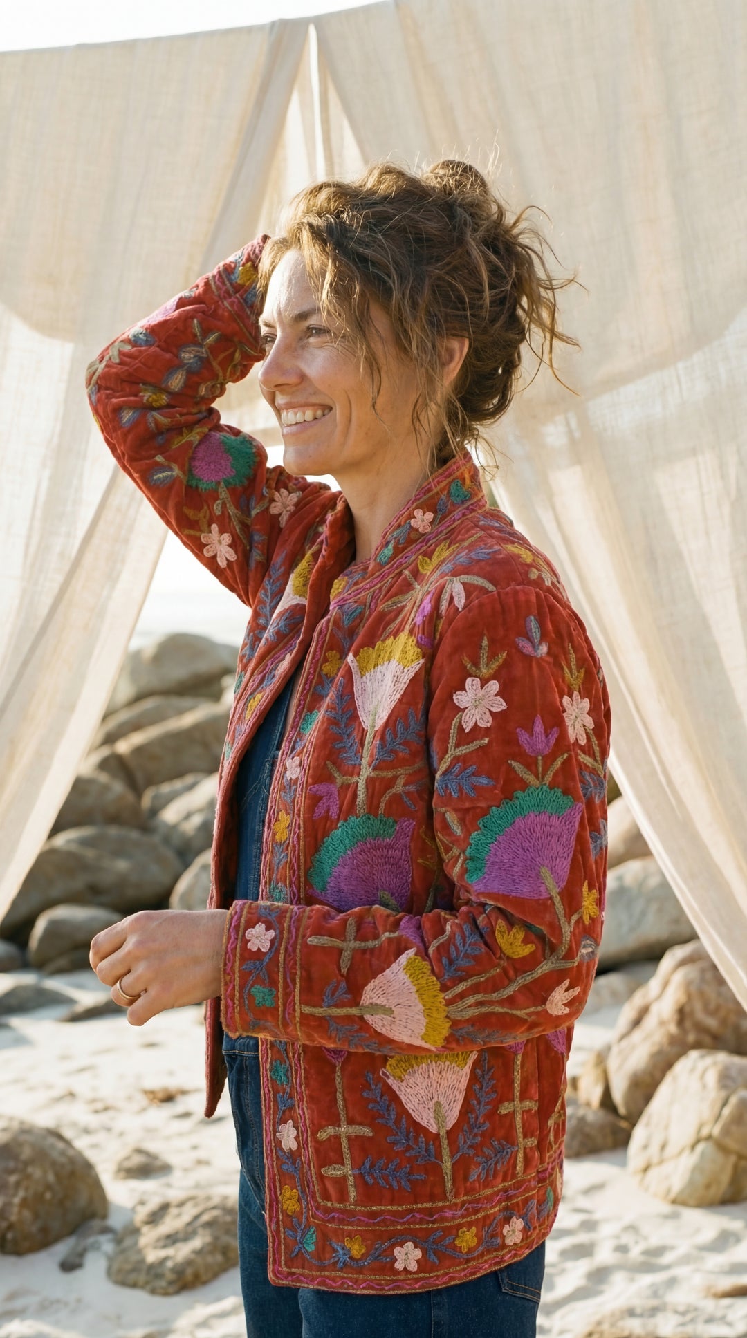 The "Suzani" Masterpiece Jacket – Heritage Blue & Bronze Embroidery