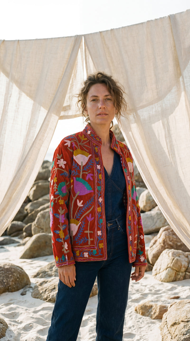 The "Suzani" Masterpiece Jacket – Heritage Blue & Bronze Embroidery