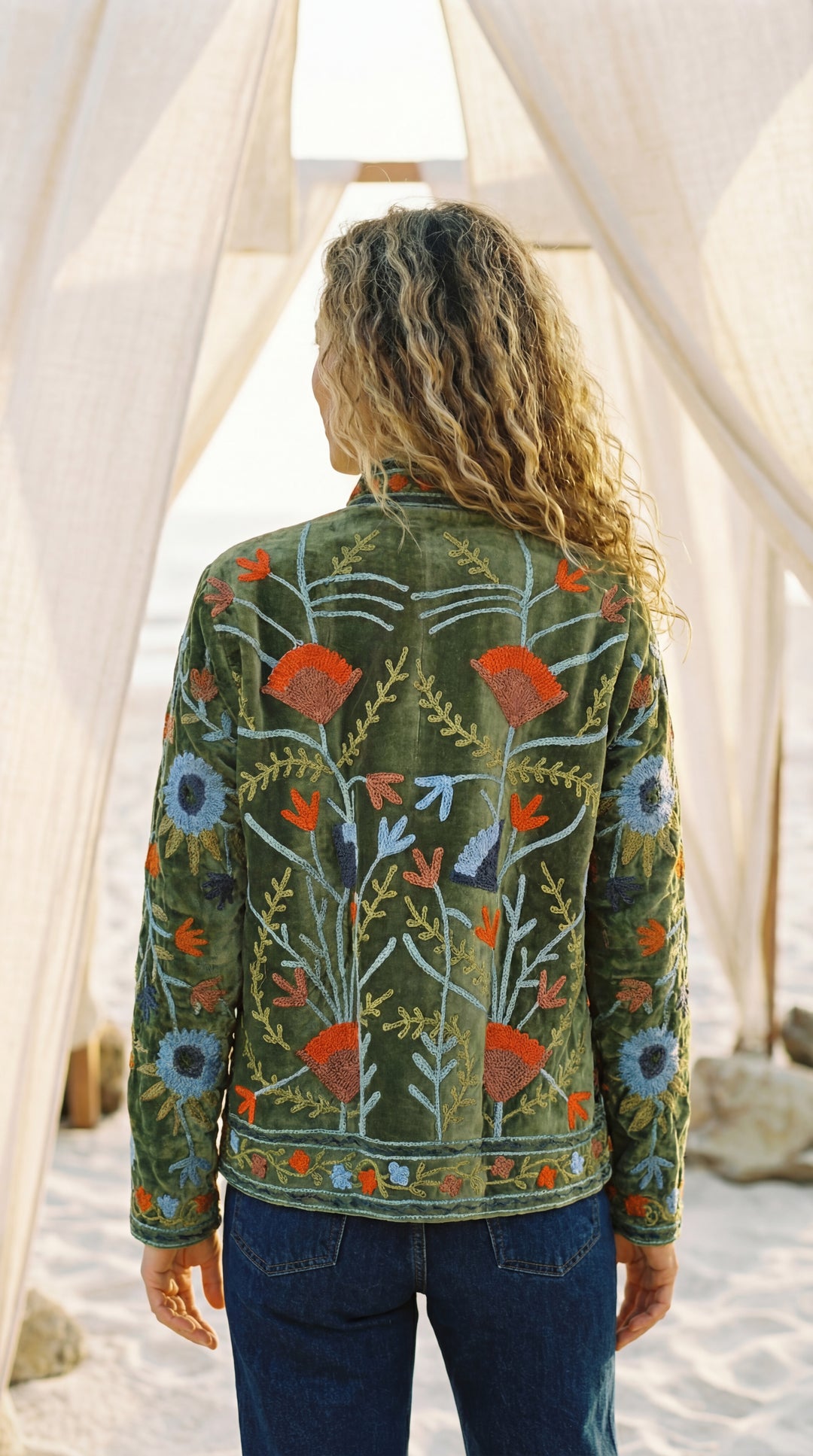 The "Suzani" Masterpiece Jacket – Heritage Blue & Bronze Embroidery