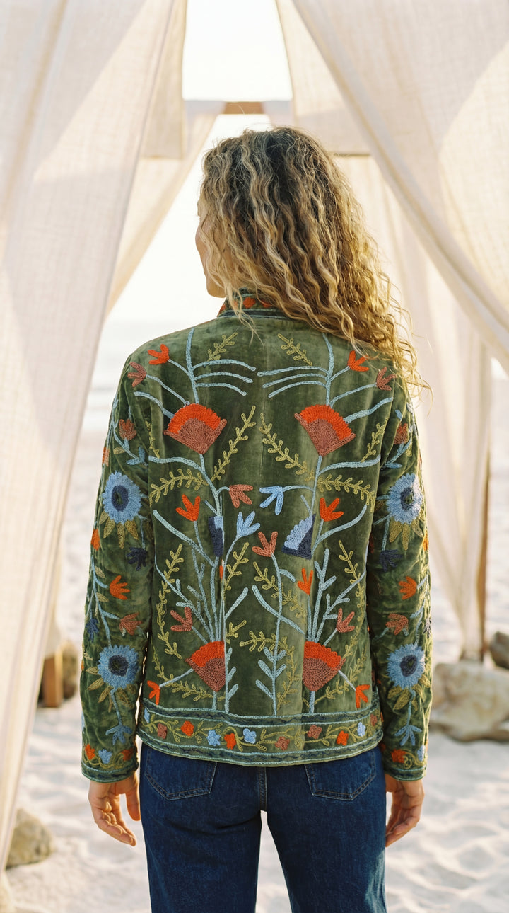 The "Suzani" Masterpiece Jacket – Heritage Blue & Bronze Embroidery
