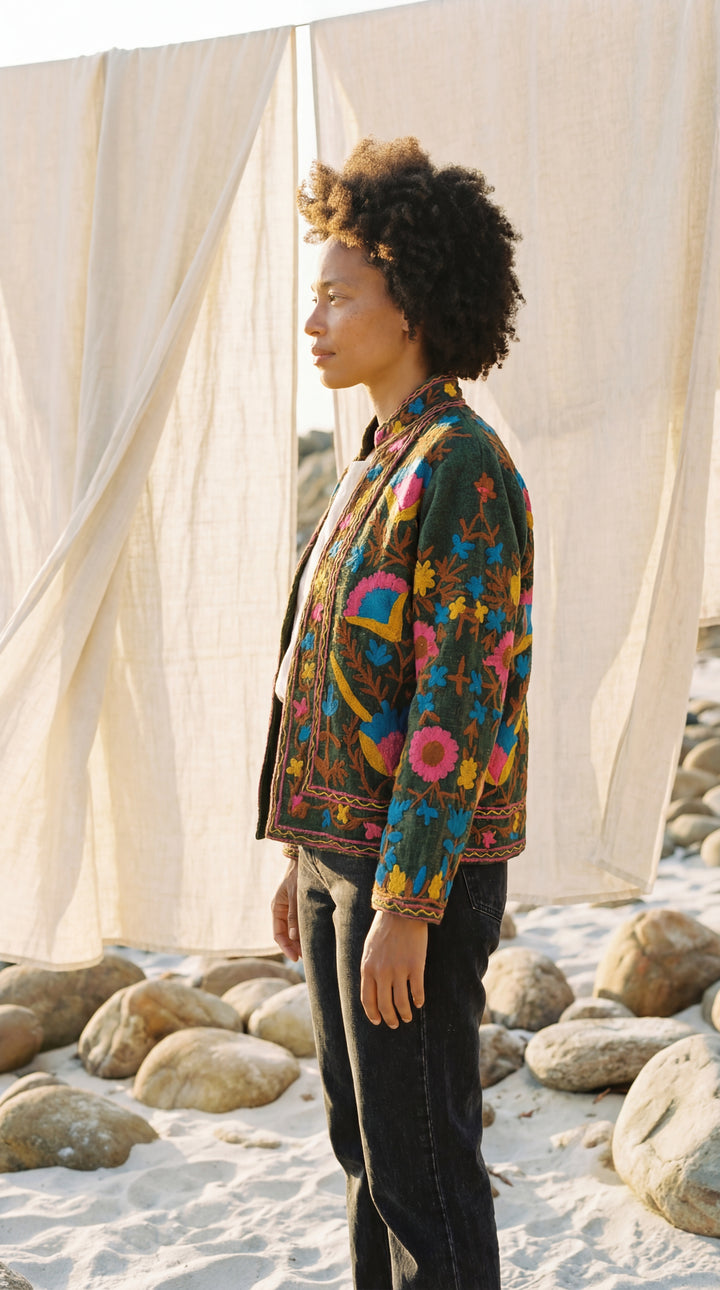 The "Suzani" Masterpiece Jacket – Heritage Blue & Bronze Embroidery
