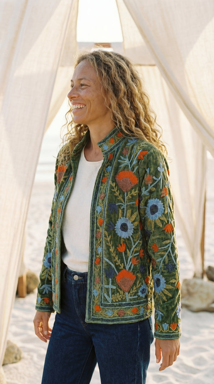 The "Suzani" Masterpiece Jacket – Heritage Blue & Bronze Embroidery