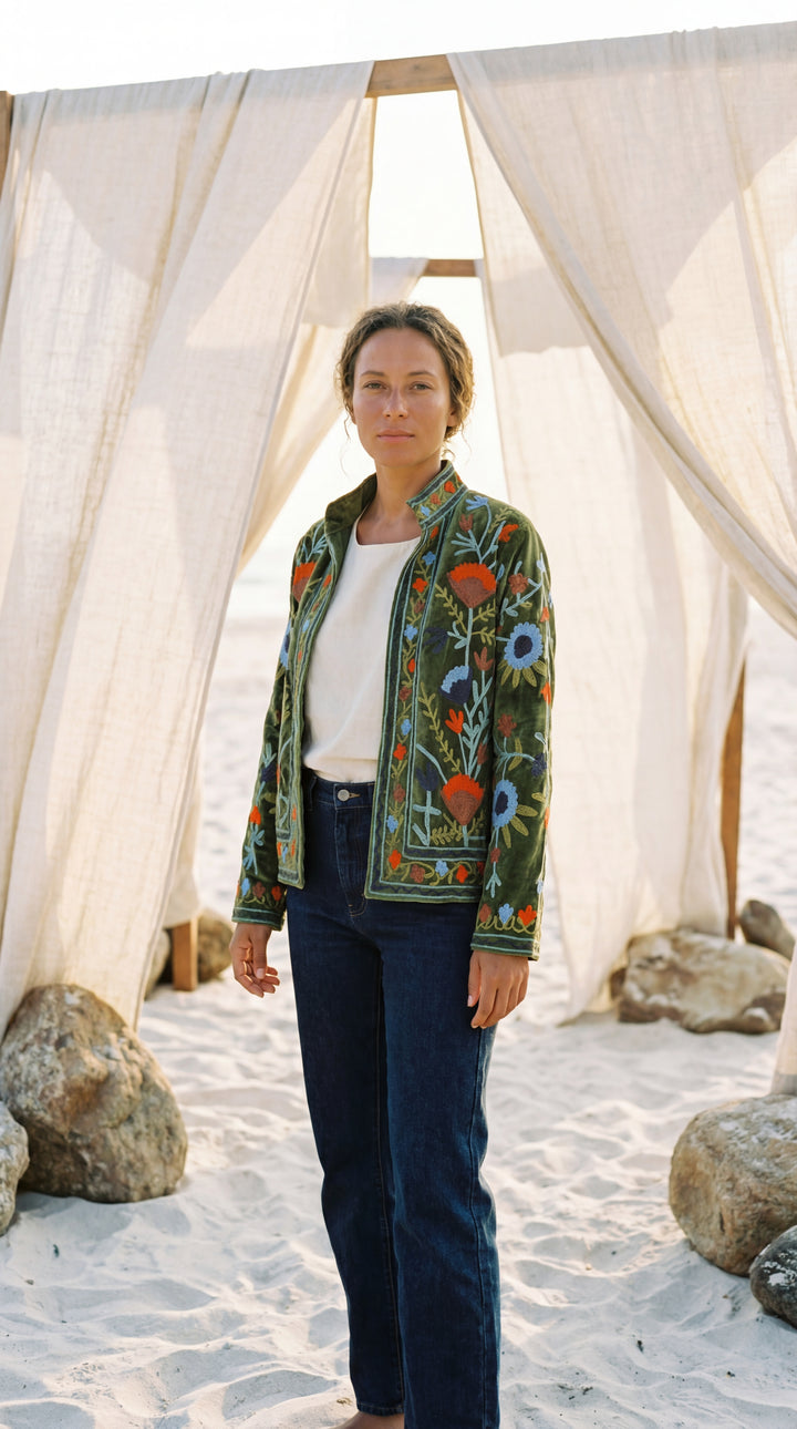 The "Suzani" Masterpiece Jacket – Heritage Blue & Bronze Embroidery