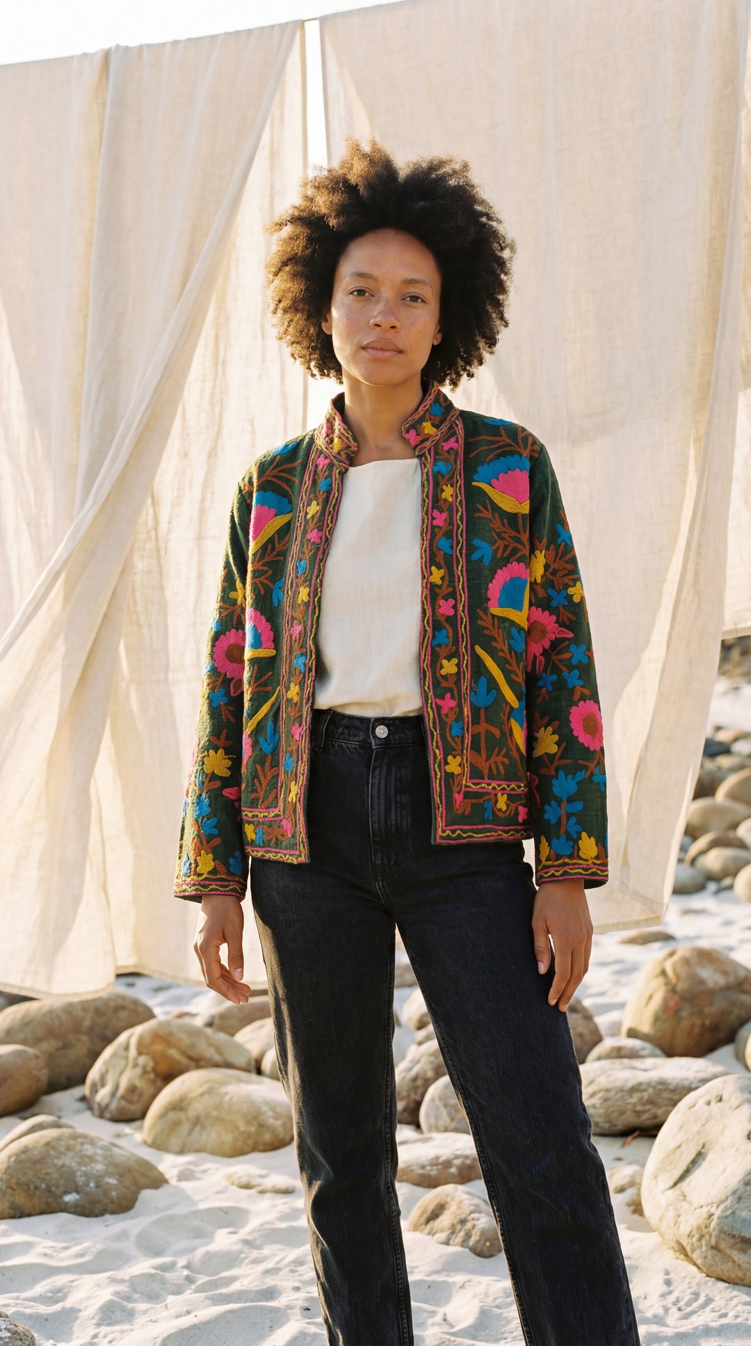 The "Suzani" Masterpiece Jacket – Heritage Blue & Bronze Embroidery