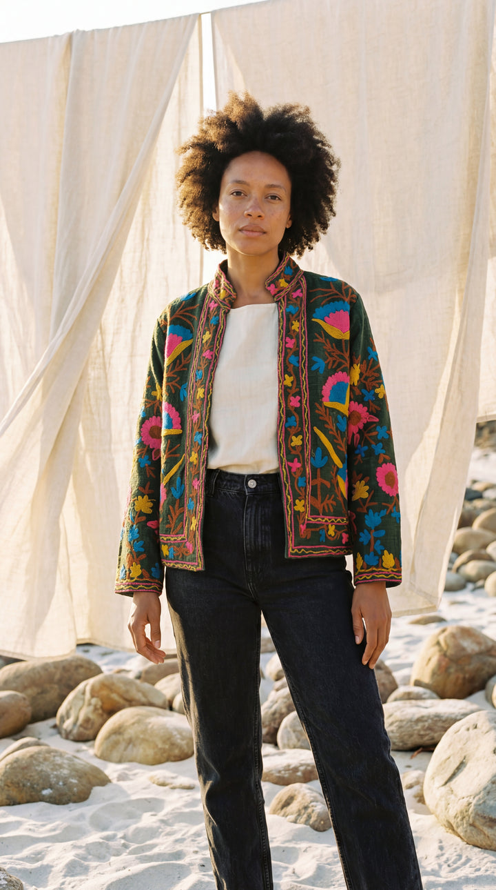 The "Suzani" Masterpiece Jacket – Heritage Blue & Bronze Embroidery