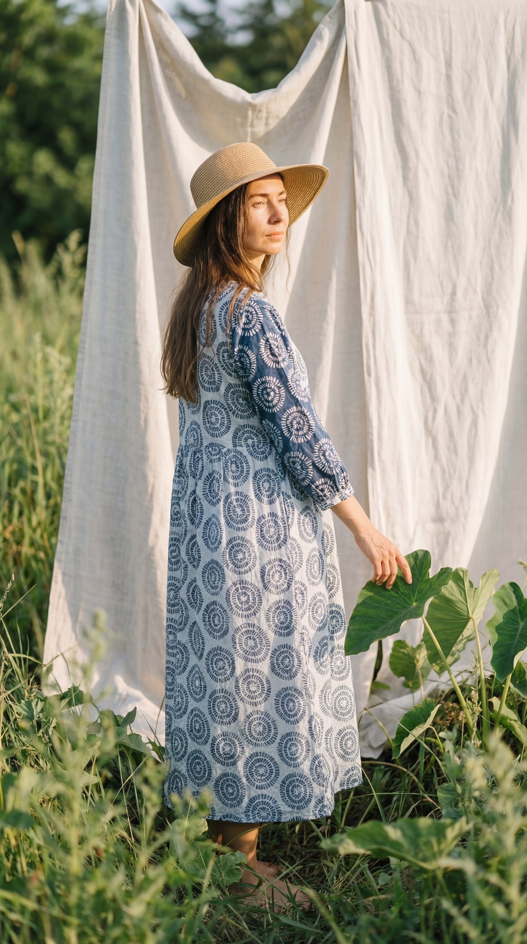 Indigo Organic Cotton Block Print Midi Dress – Blue Boho Tiered Artisan Style