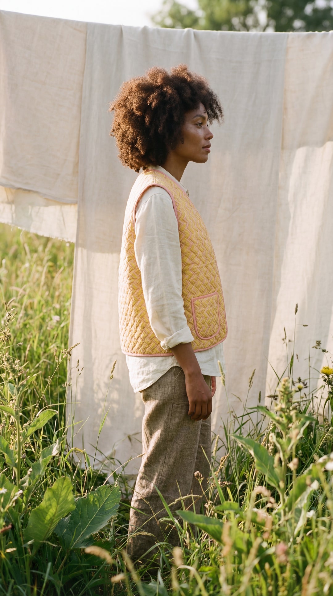 The "Tara" Quilted Vest – Block-Printed Meadow & Sunset Florals