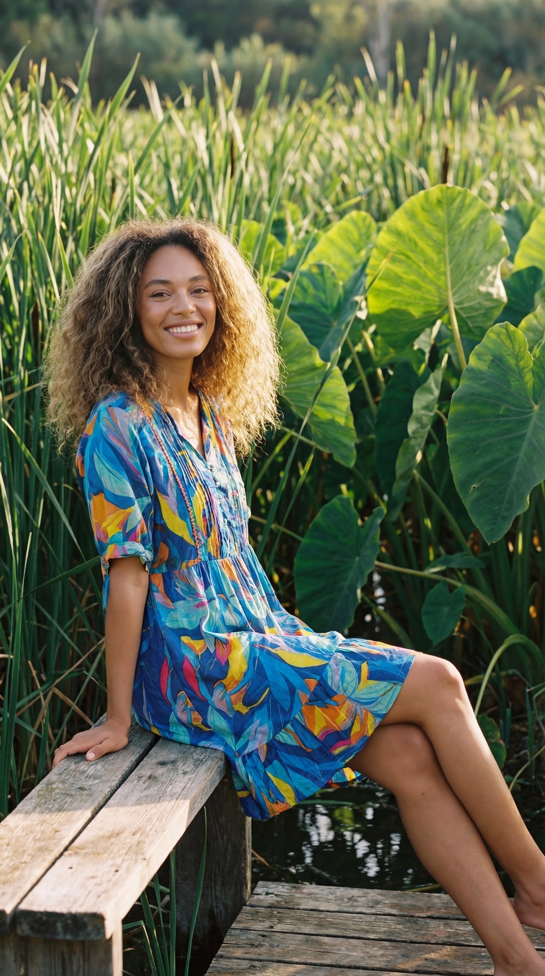 Flora Bloom Organic Cotton Block Print Mini Dress – Tiered Boho Summer Sundress Green