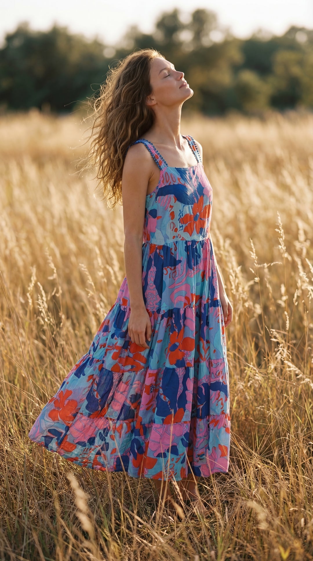 Flora Sundress Organic Cotton Batonical Print Strap Maxi Dress