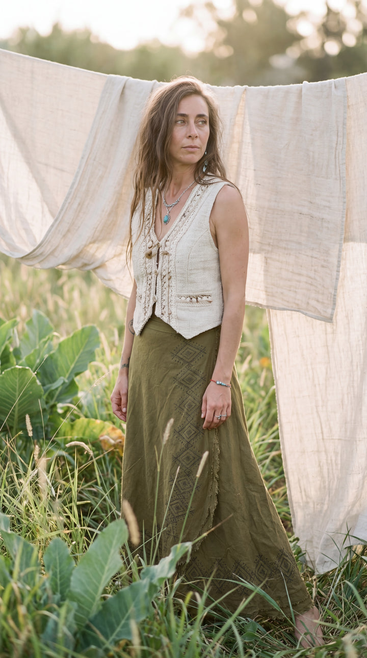 Kishor Hand Block Printed Cotton Wrap Skirt: Festival Boho Skirt