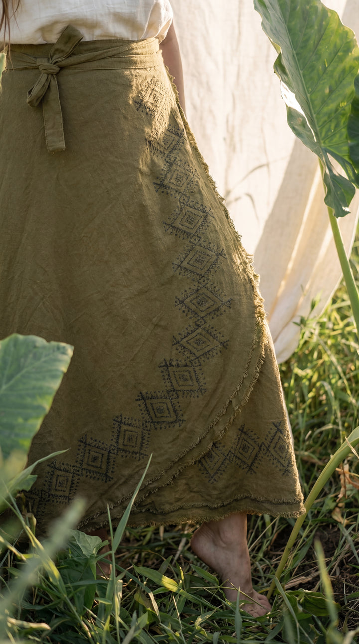 Kishor Hand Block Printed Cotton Wrap Skirt: Festival Boho Skirt