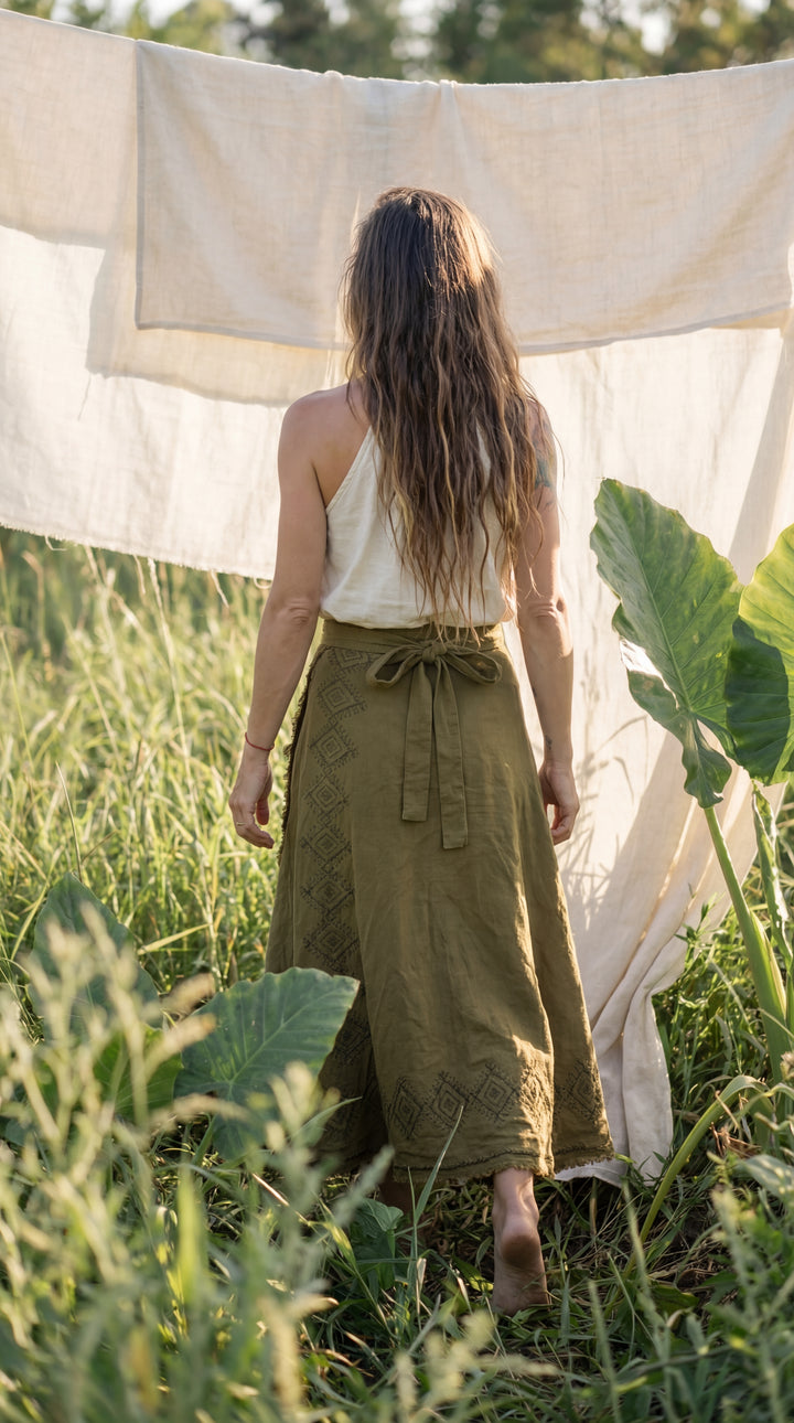 Kishor Hand Block Printed Cotton Wrap Skirt: Festival Boho Skirt