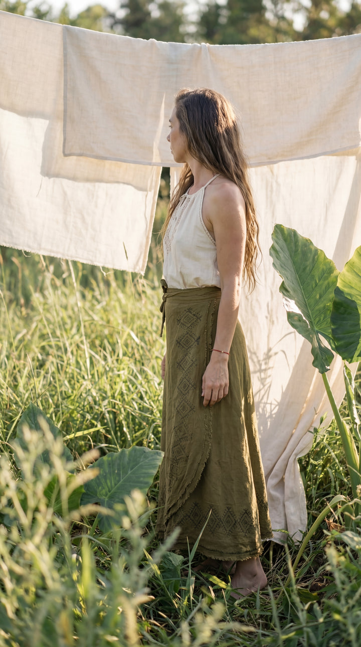 Kishor Hand Block Printed Cotton Wrap Skirt: Festival Boho Skirt