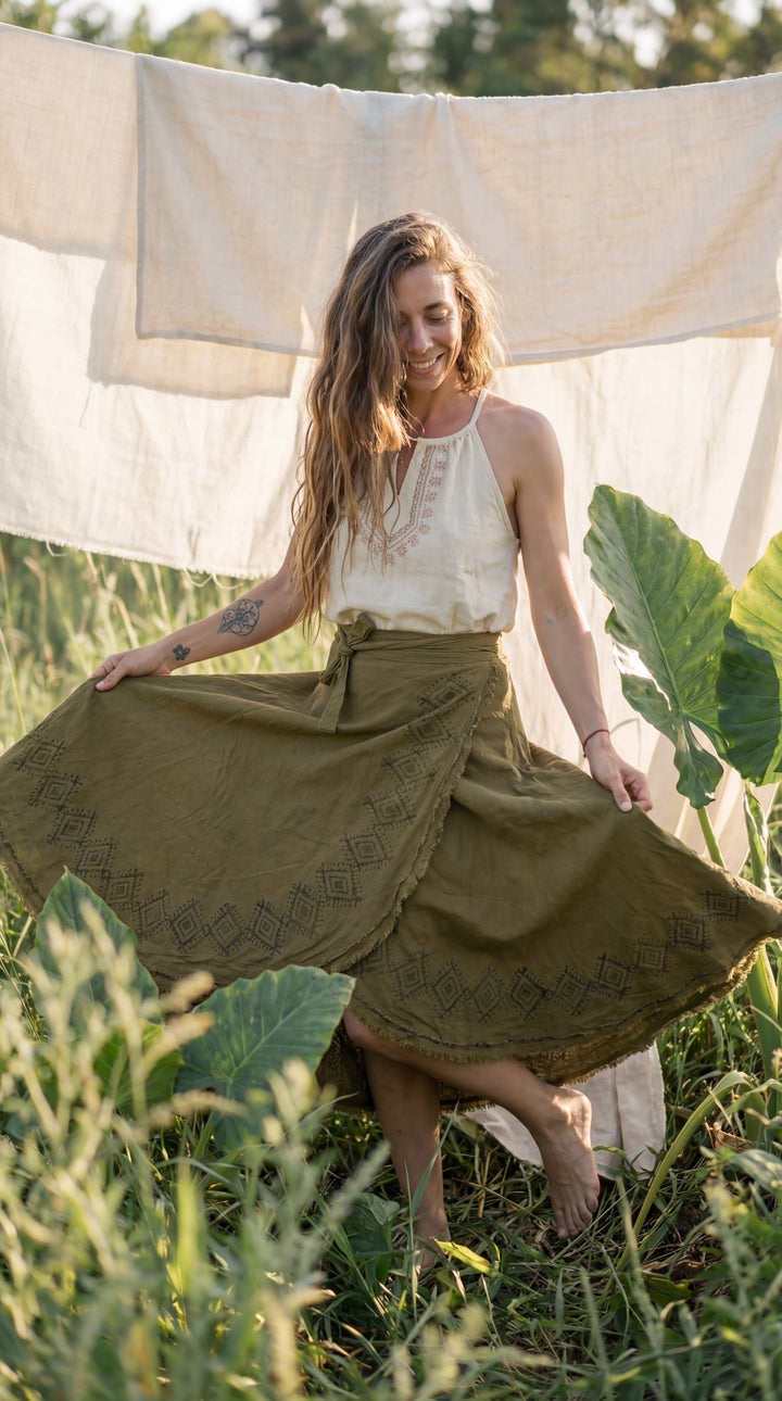 Kishor Hand Block Printed Cotton Wrap Skirt: Festival Boho Skirt
