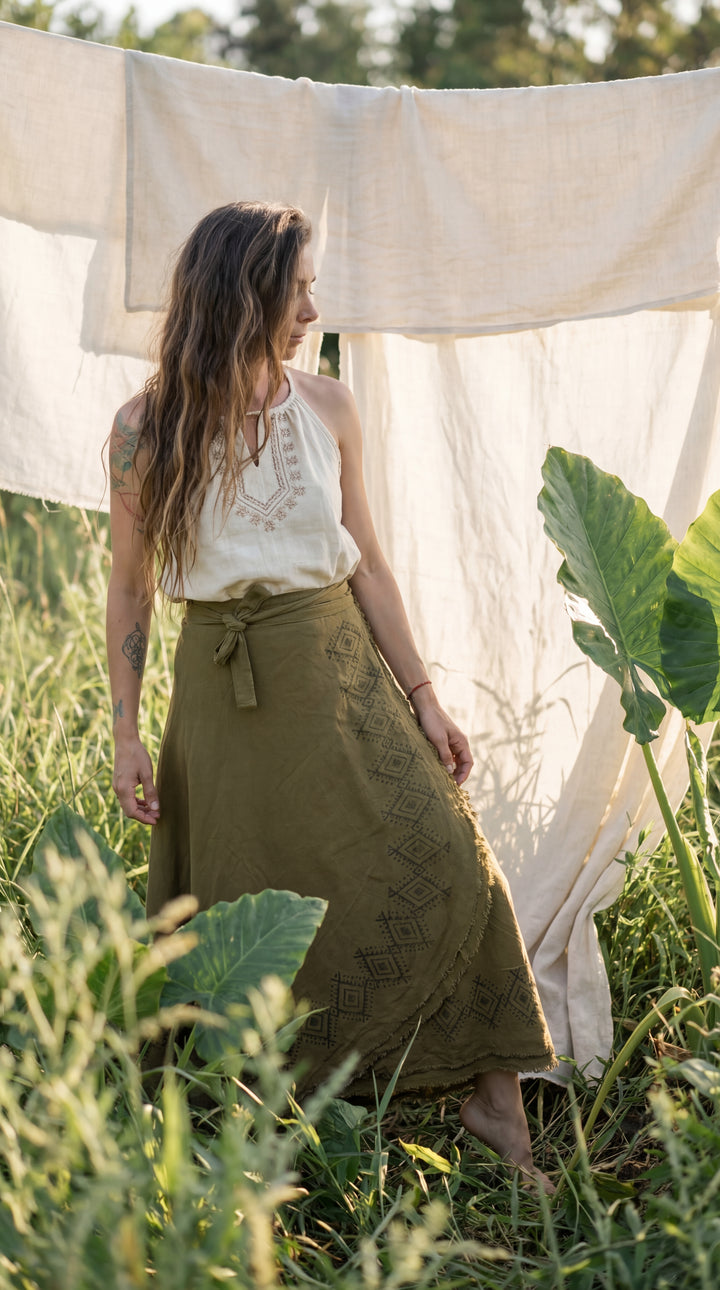 Kishor Hand Block Printed Cotton Wrap Skirt: Festival Boho Skirt