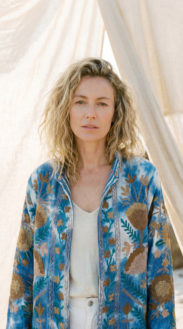 The "Suzani" Tie-Dye Masterpiece Jacket – Heritage Blue & White