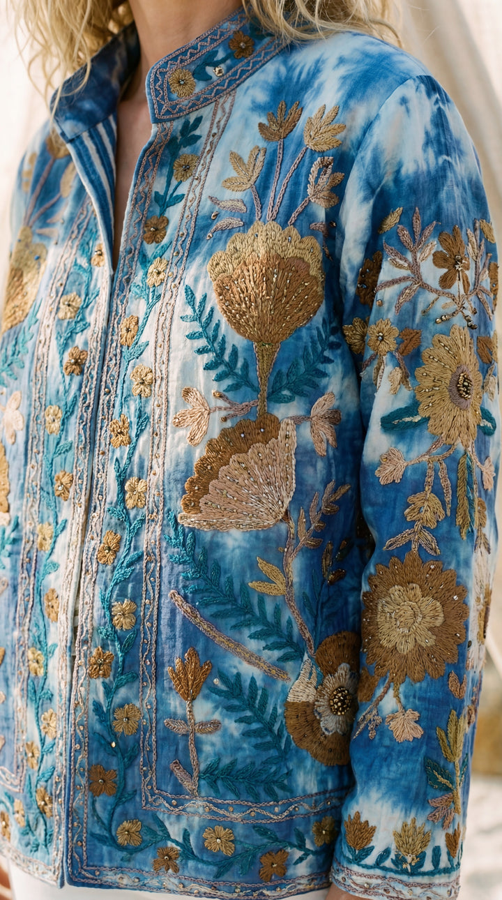 The "Suzani" Tie-Dye Masterpiece Jacket – Heritage Blue & White