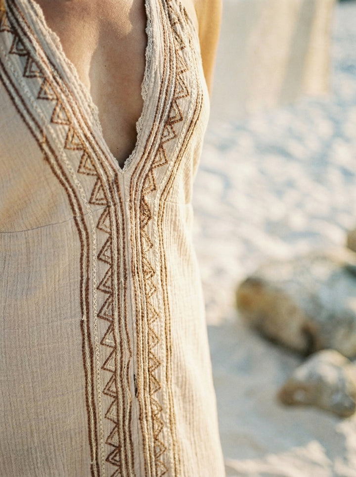 Meenakshi Cotton Maxi Dress – Bohemian Halter Neck Goddess Gown (UK 8-14)