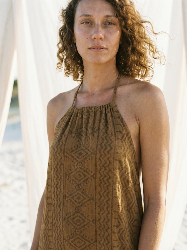Mana Halter Maxi Dress – Cotton Sundress, Brown Tan Goddess