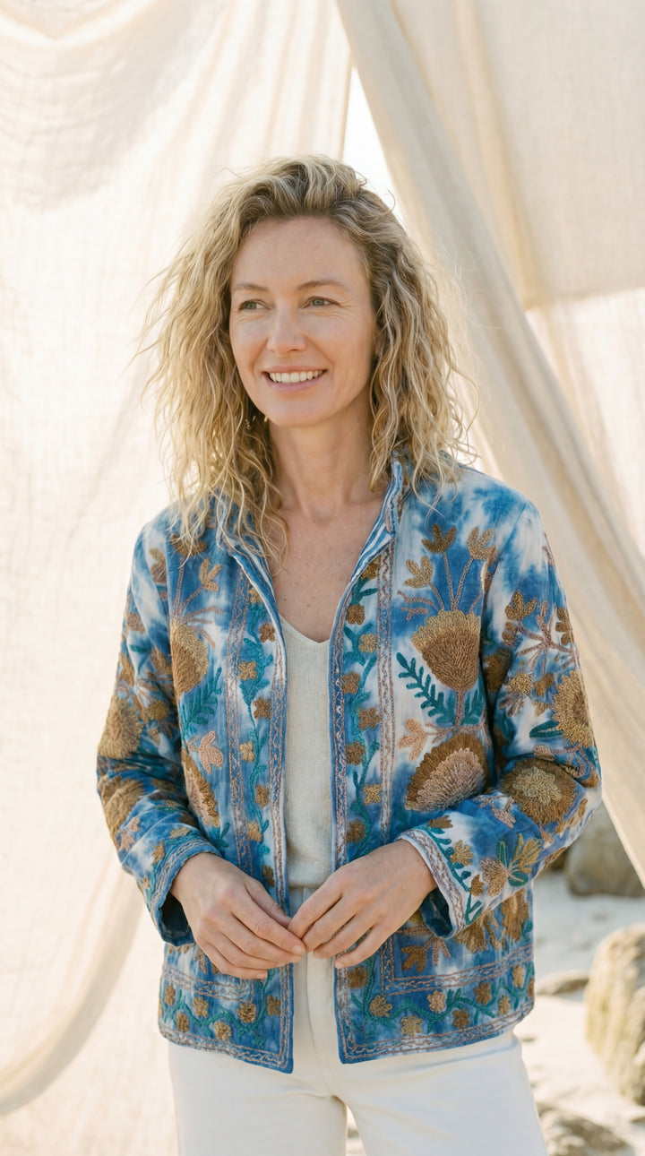 The "Suzani" Tie-Dye Masterpiece Jacket – Heritage Blue & White