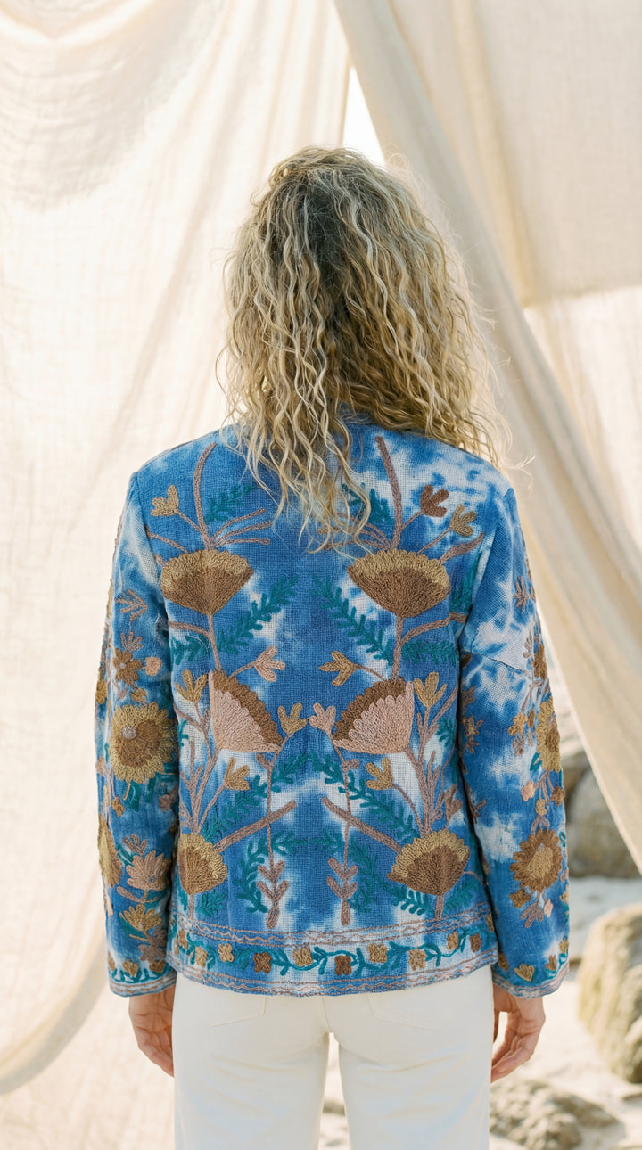 The "Suzani" Tie-Dye Masterpiece Jacket – Heritage Blue & White